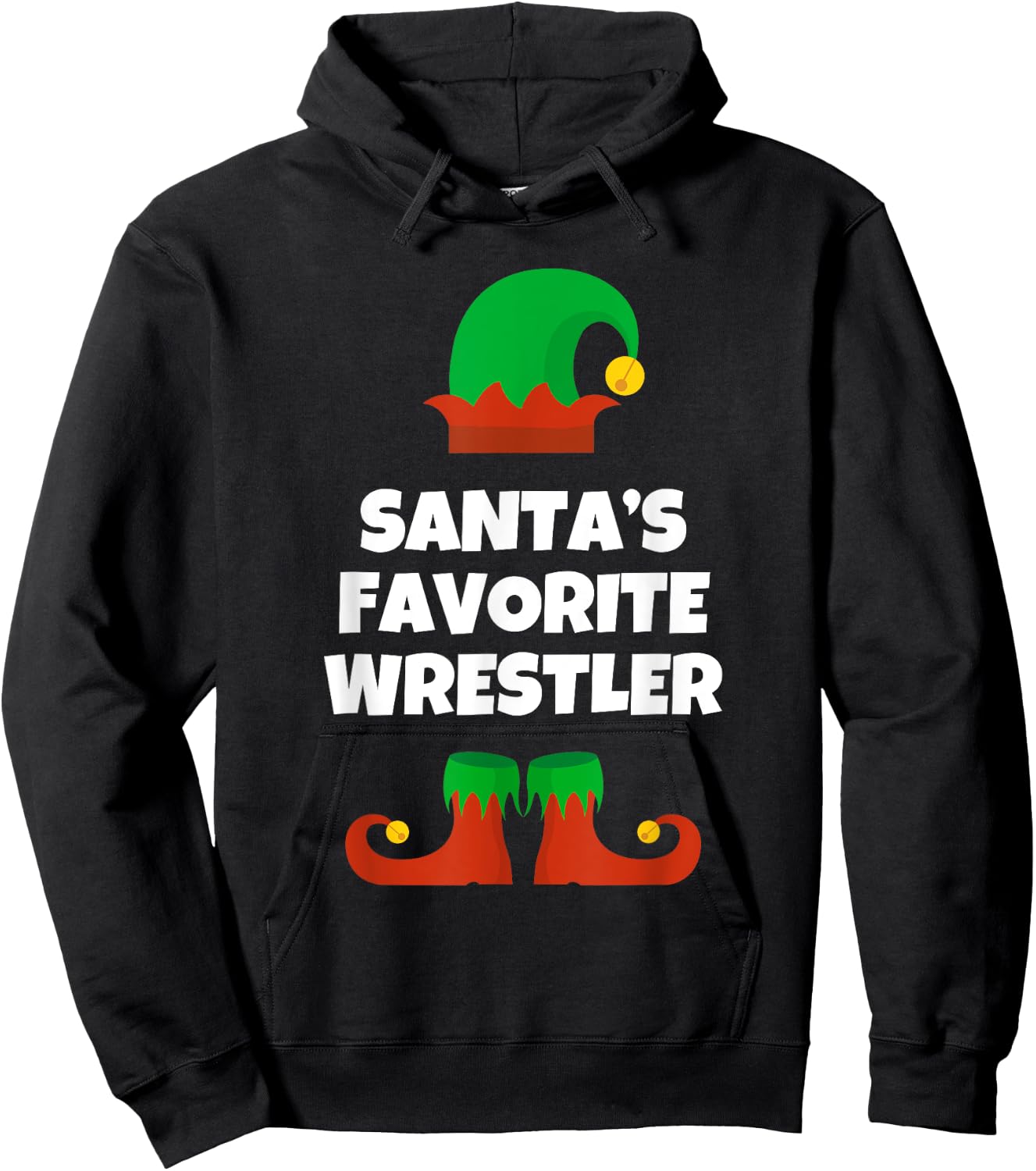 Santas Favorite Wrestler Hat Christmas Funny Pj Wrestling Hoodie - Hoodie | Black