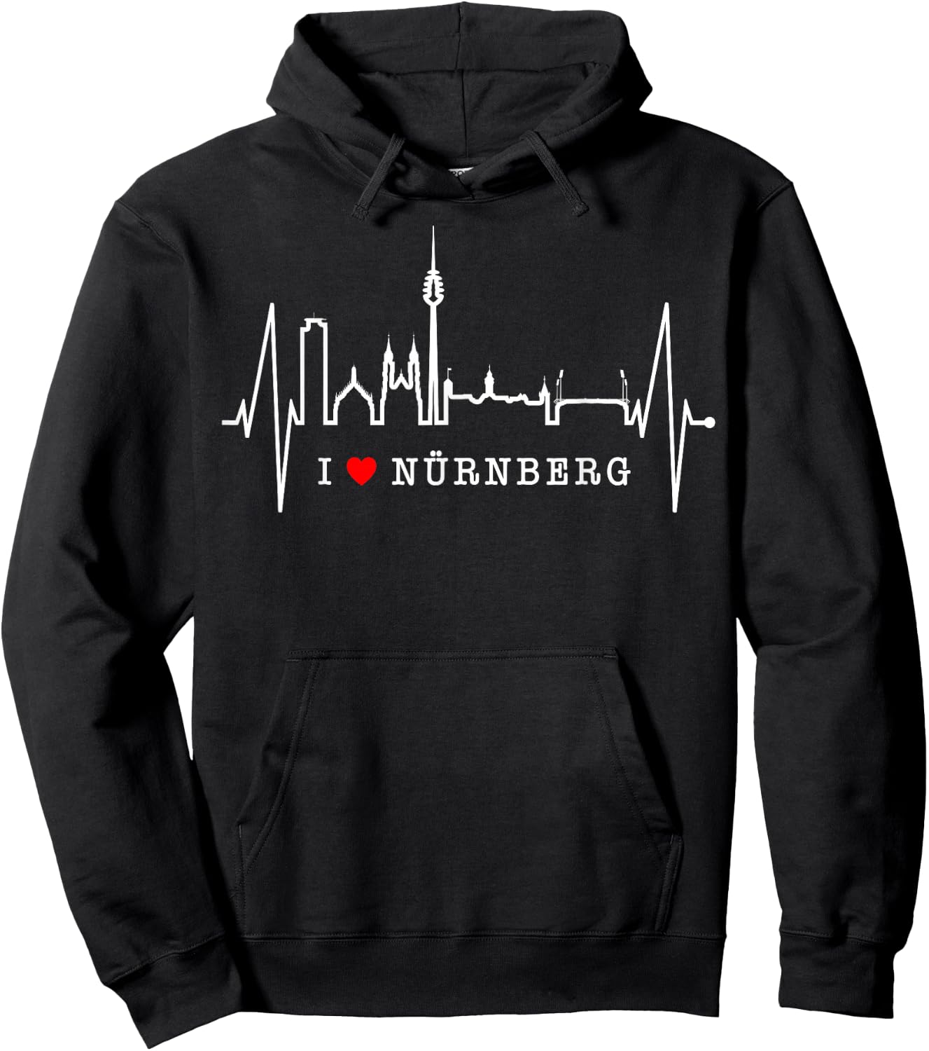 Nürnberg Skyline Herzschlag Fan Herz Liebe I Love Nürnberg Hoodie - Hoodie | Black