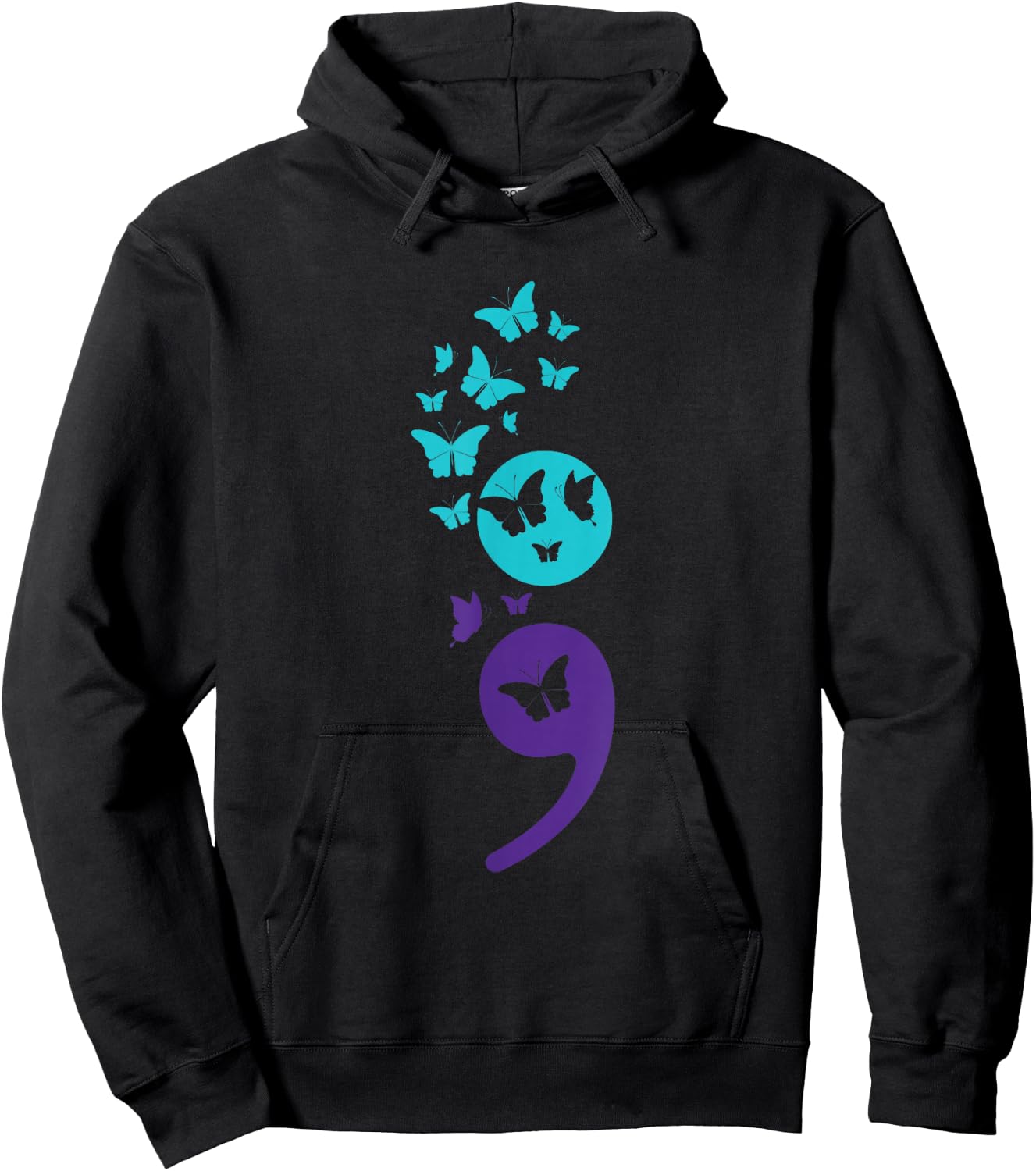 Butterfly Semicolon Suicide Awareness Mental Health Hoodie - Hoodie | Black