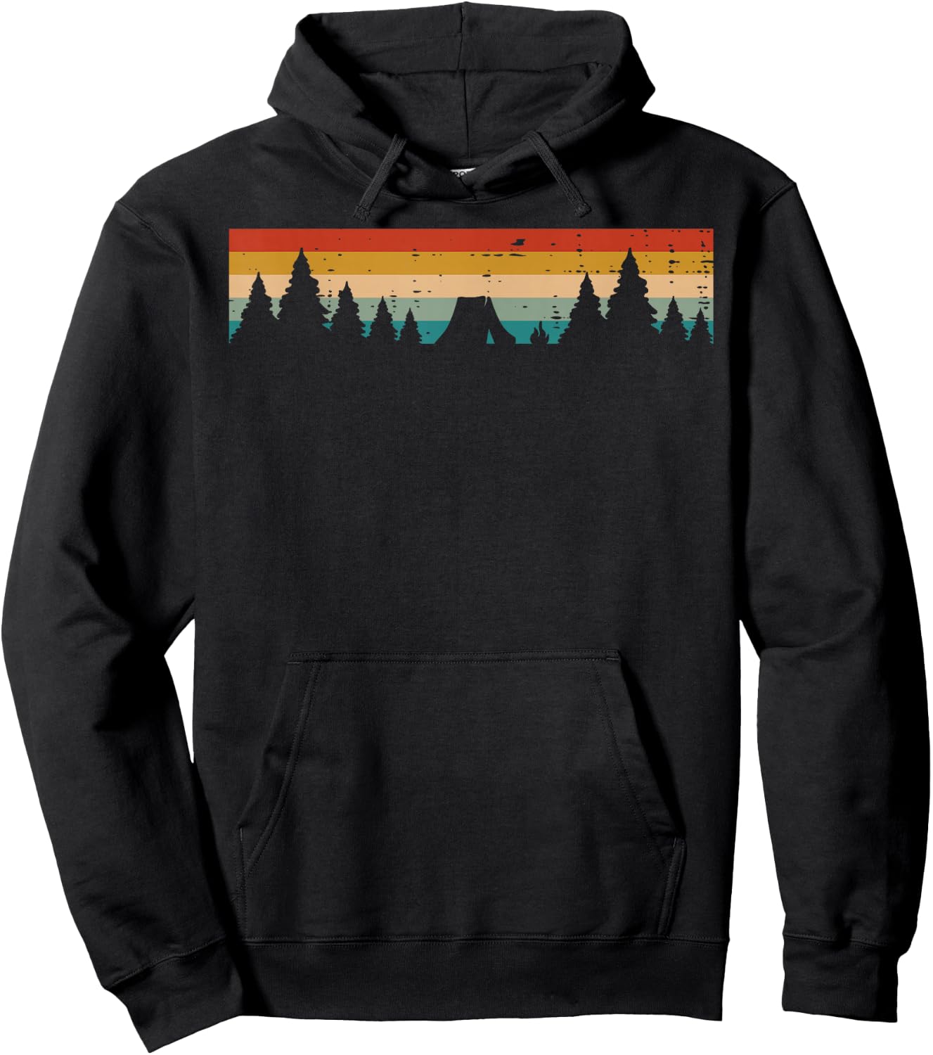 Tent Trees Sunset Retro Nature Camper Men Women Kids Boys Hoodie - Hoodie | Black