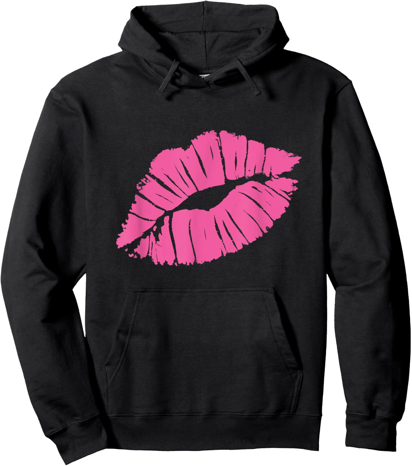 Bold Pink Lip Kiss Love Yourself Empowerment in 80s Style Hoodie - Hoodie | Black