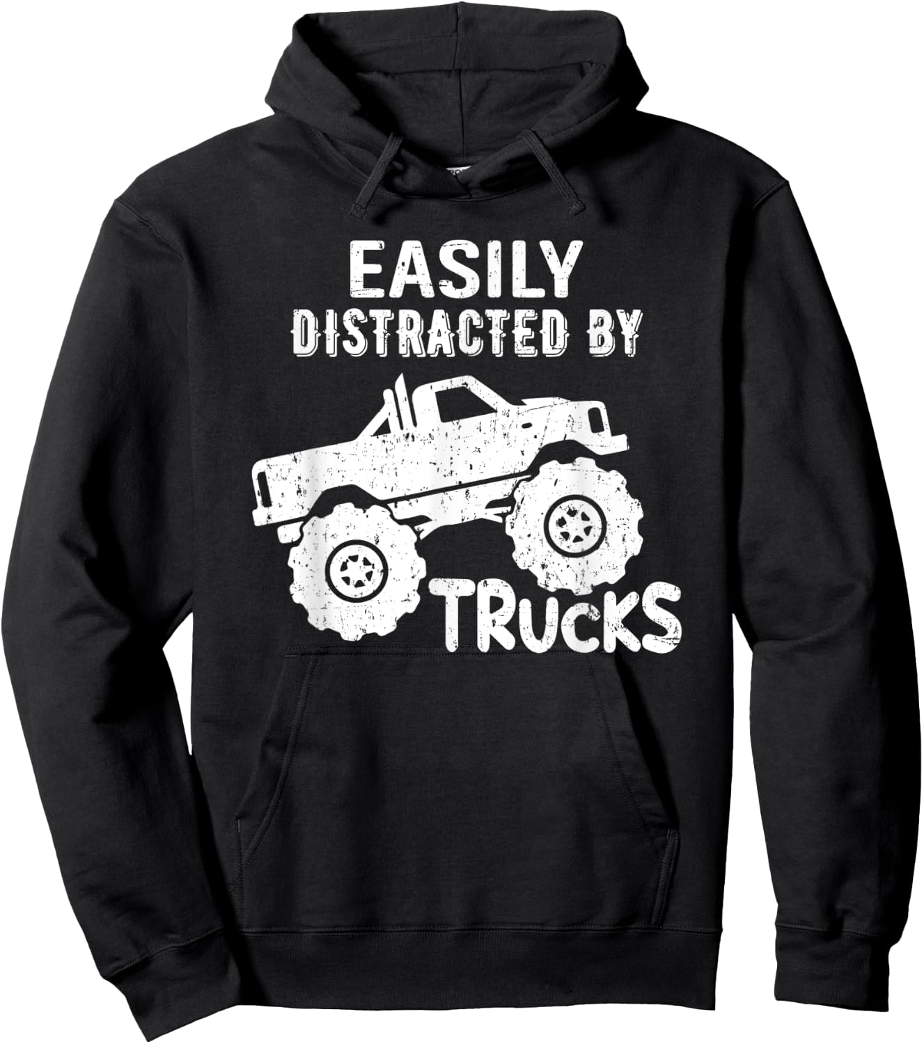 Easily Distracted By Trucks Truck Lover Vintage Distressd Hoodie - Hoodie | Black