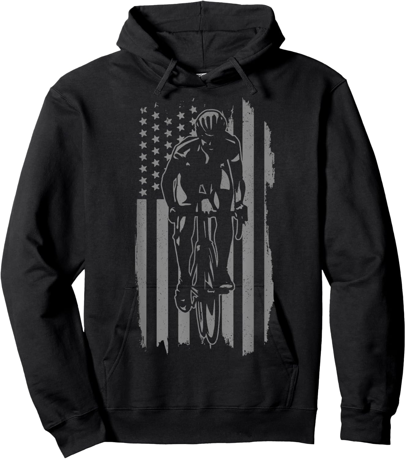 Road Bike Patriotic American Flag Bicycle Cycling Cyclist Men Hoodie - Hoodie | Black