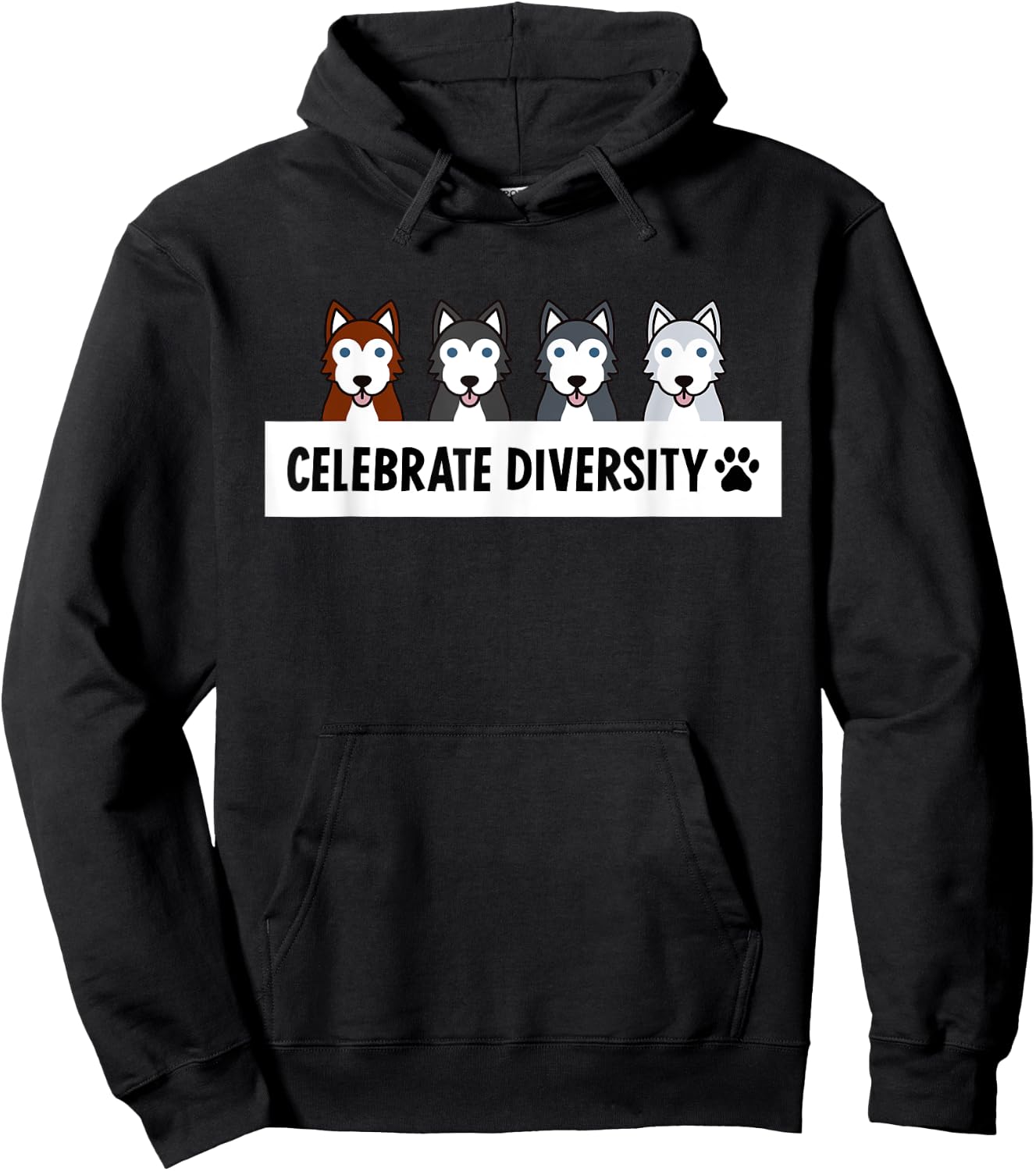 Celebrate Diversity Husky Dog Hoodie - Hoodie | Black