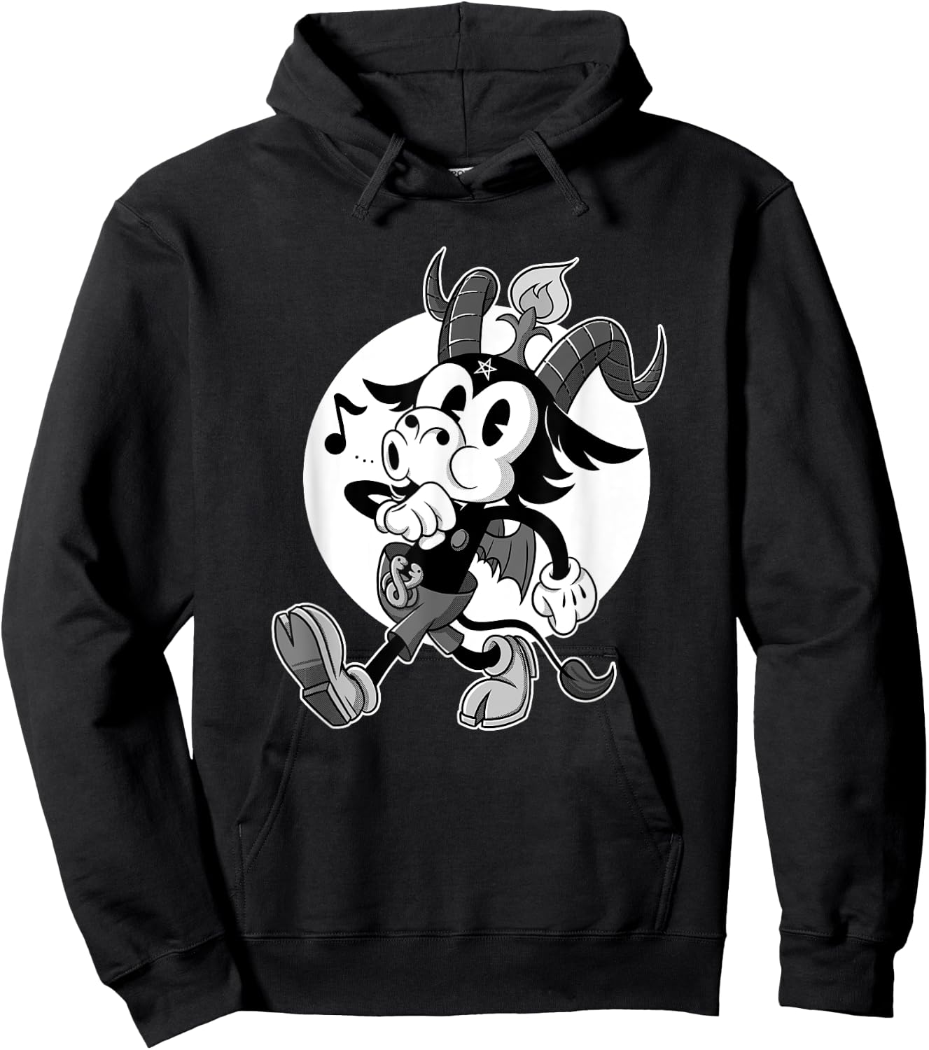 Atheist Satan Baphomet goat Retro Cartoon Black and White Hoodie - Hoodie | Black