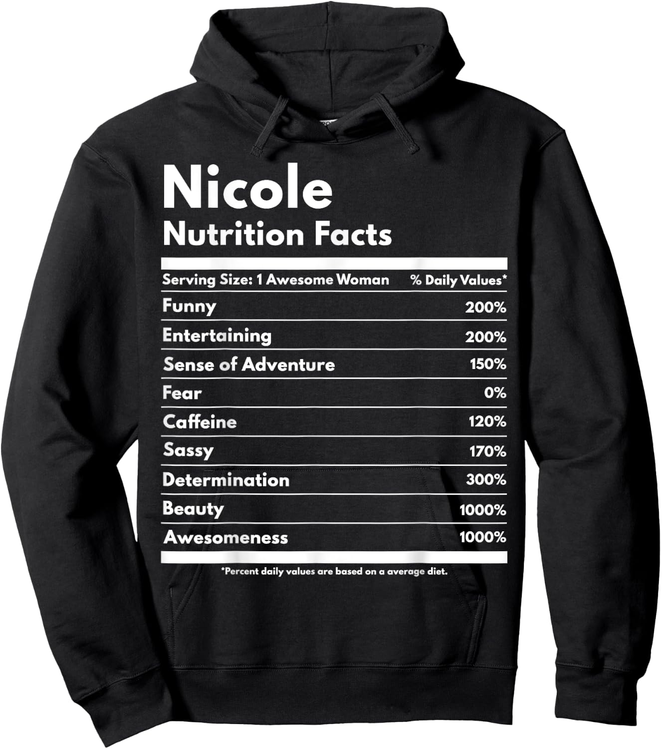 Nicole Nutrition Facts Gift Funny Personalized Name Nicole Hoodie - Hoodie | Black