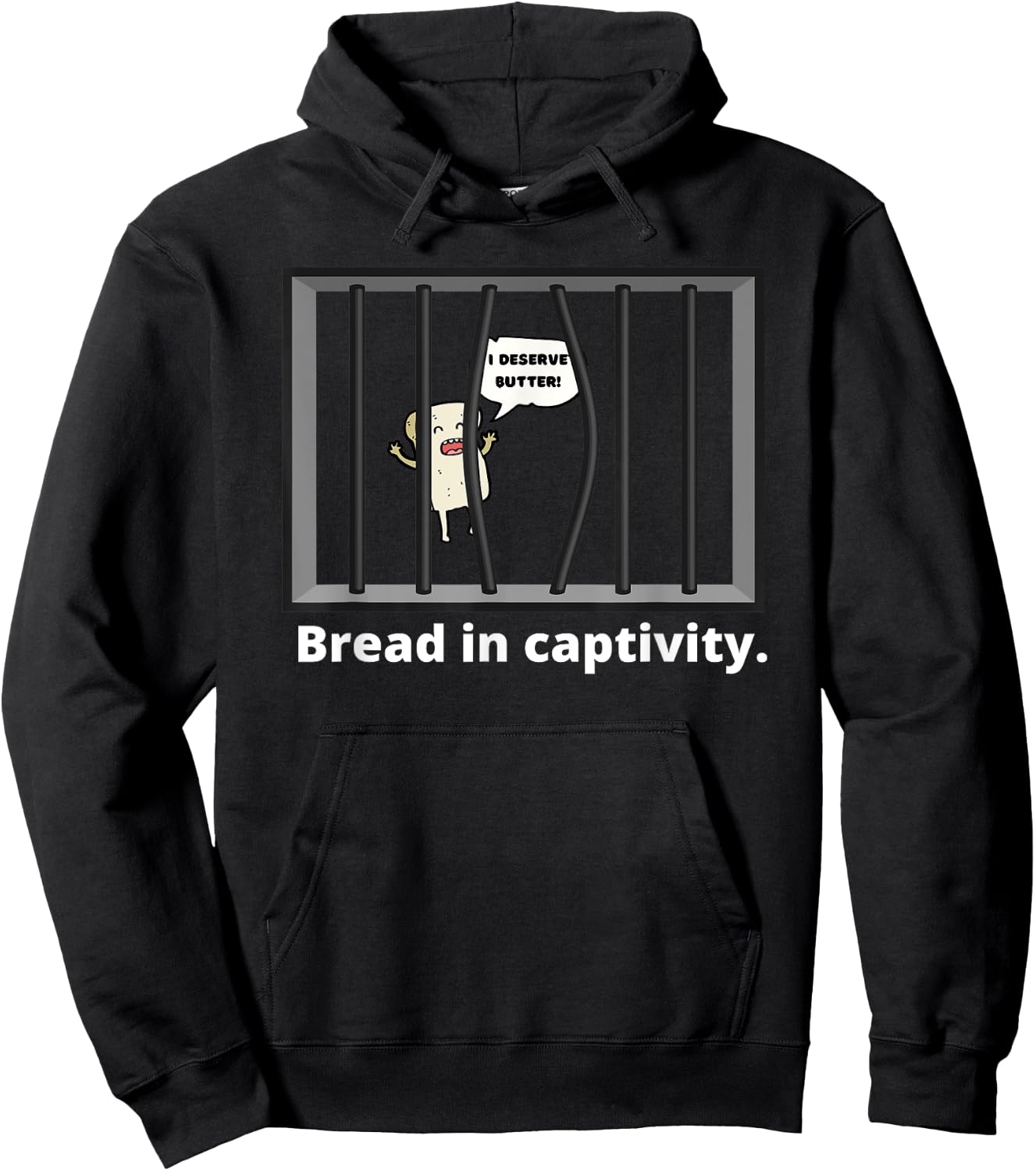 Bread In Captivity Funny Punny Food Pun Wordplay Cartoon Hoodie - Hoodie | Black