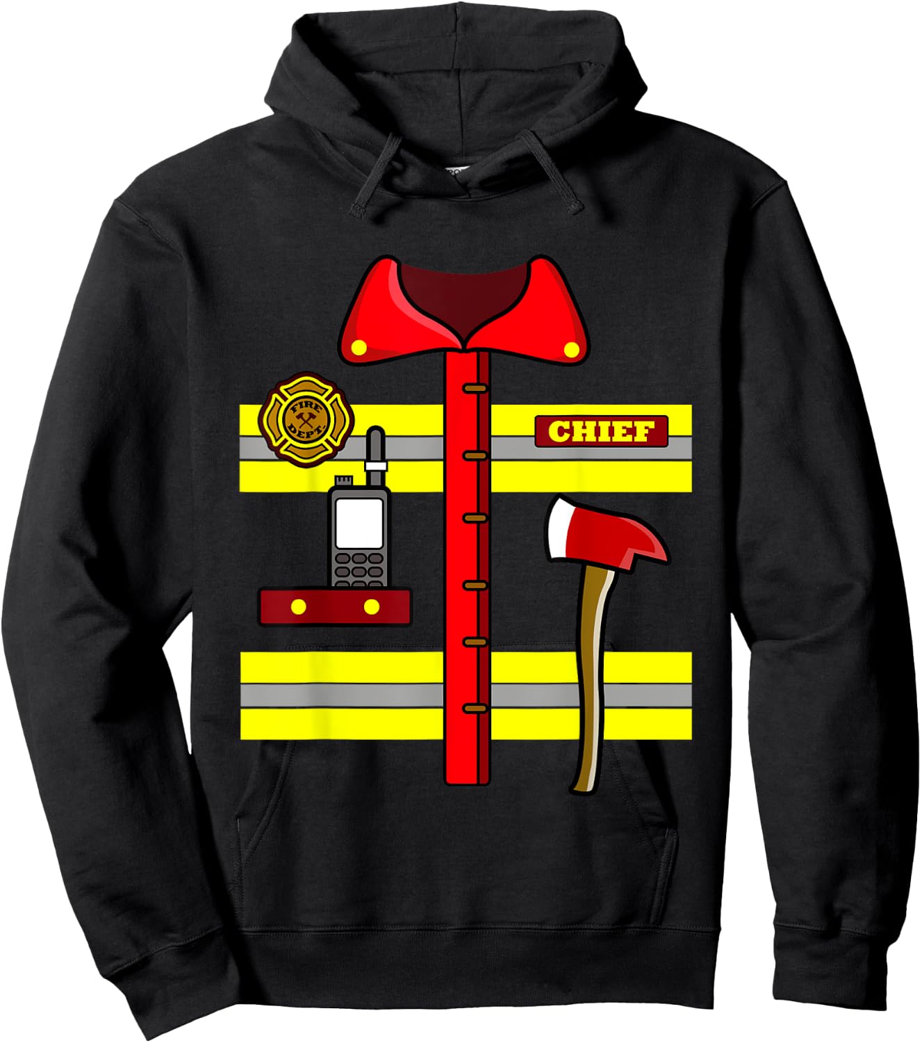 Adult Kids Halloween Fireman Firefighter Costume Hoodie - Hoodie | Black