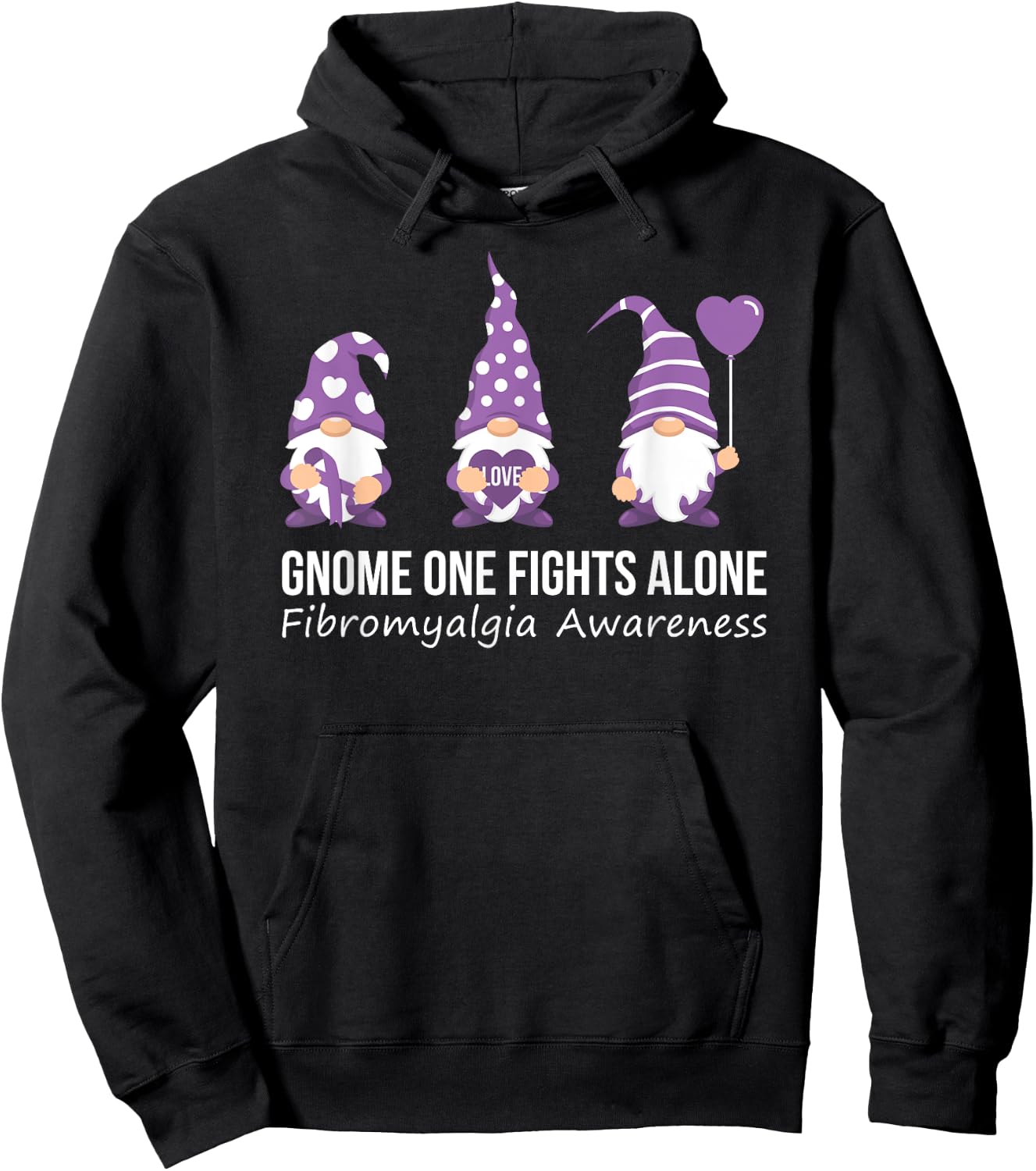 Gnome One Fights Alone Shirt Fibromyalgia Awareness Warrior Hoodie - Hoodie | Black