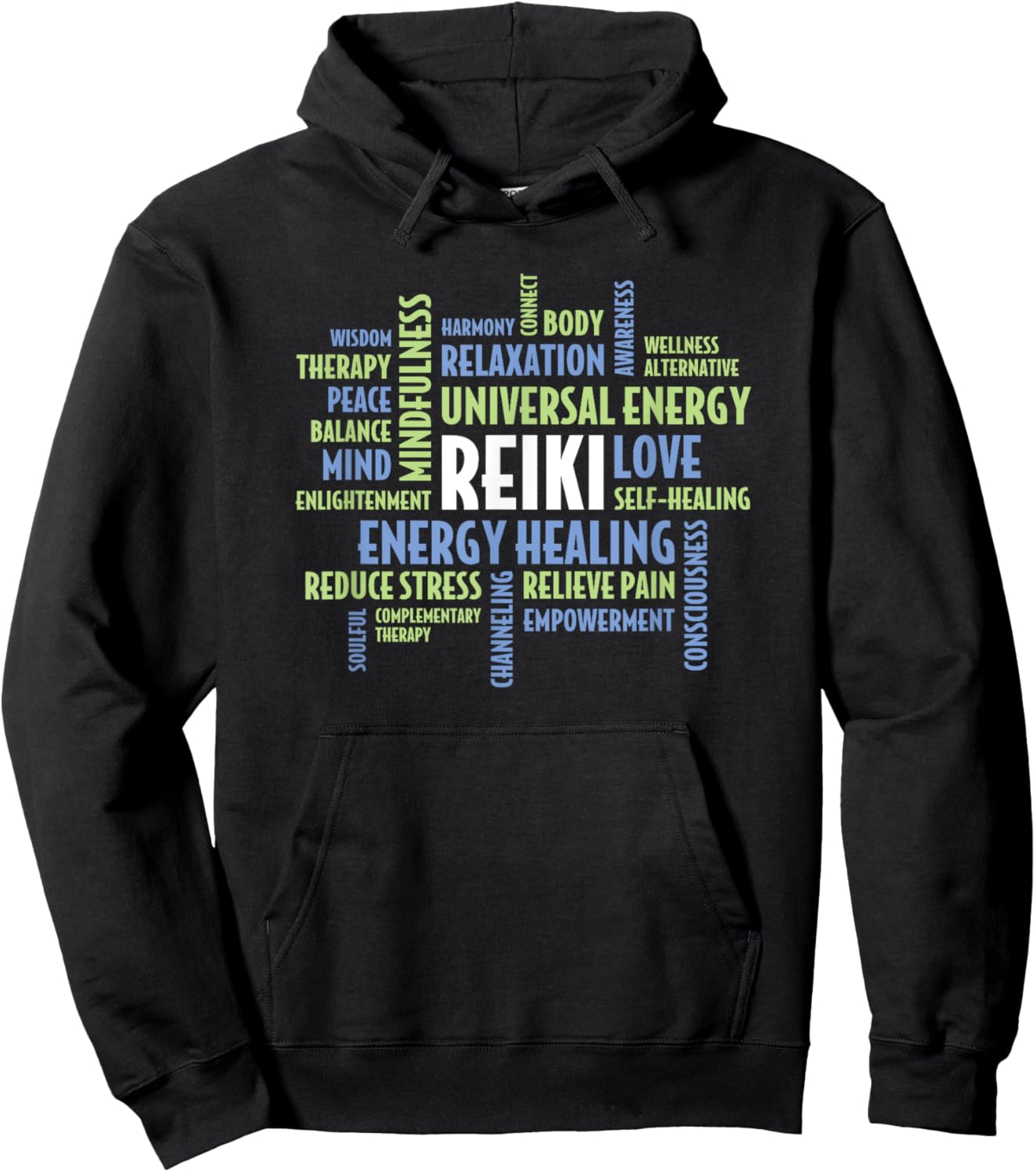 Reiki Word Cloud - Reiki Quotes for Reiki Practitioners Hoodie - Hoodie | Black