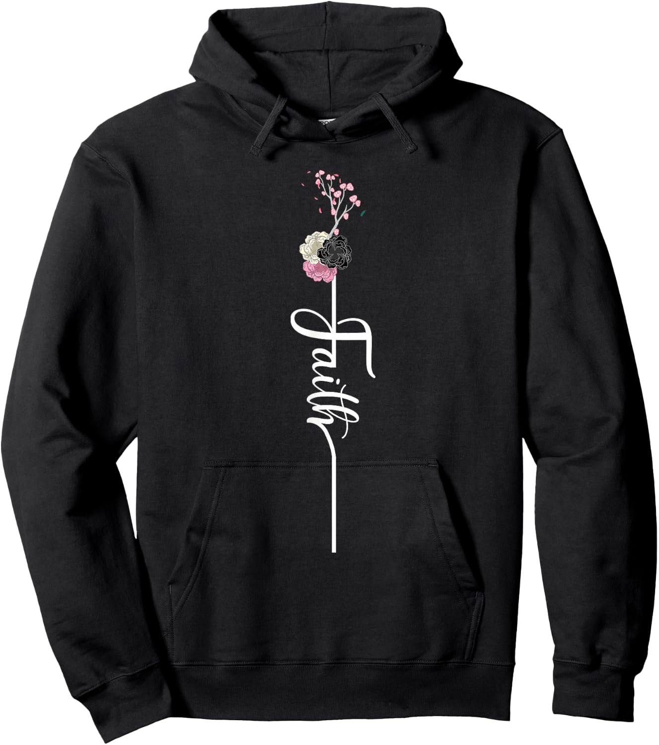 Faith Cross Flower Cute Religious Christian Girls Women Gift Hoodie - Hoodie | Black