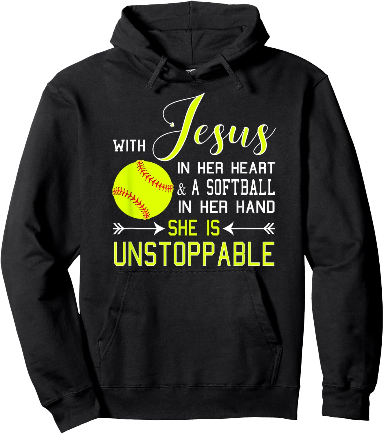 WITH JESUS IN HER HEART A Softball Hand She's Unstoppable Hoodie - Hoodie | Black
