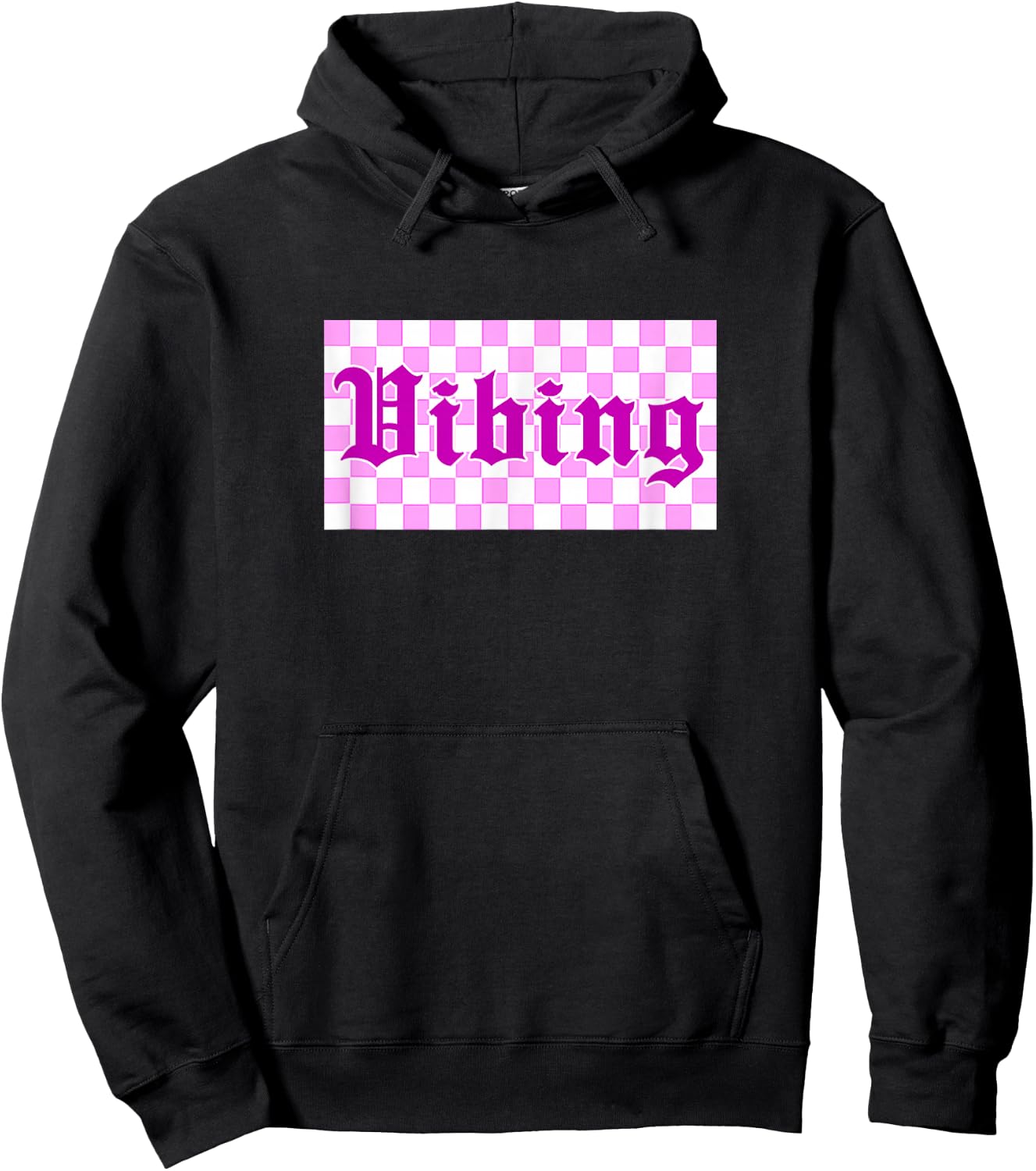 Pink Color Vibng Check Pink Graphic Hoodie - Hoodie | Black