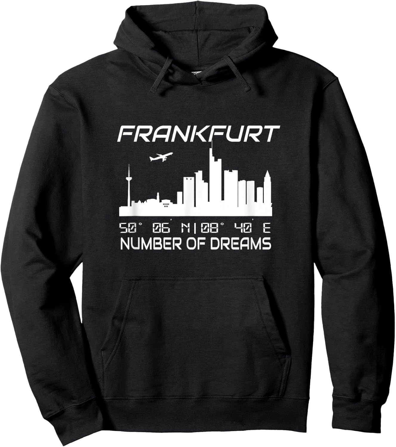 GPS Coodinates and Skyline of your City of Dreams Frankfurt Main Skyline GPS Koordinaten Banken Wolkenkratzer Schwarz S EU 41.5 Klein Regular Casual Graphic Hoodie - Hoodie | Black