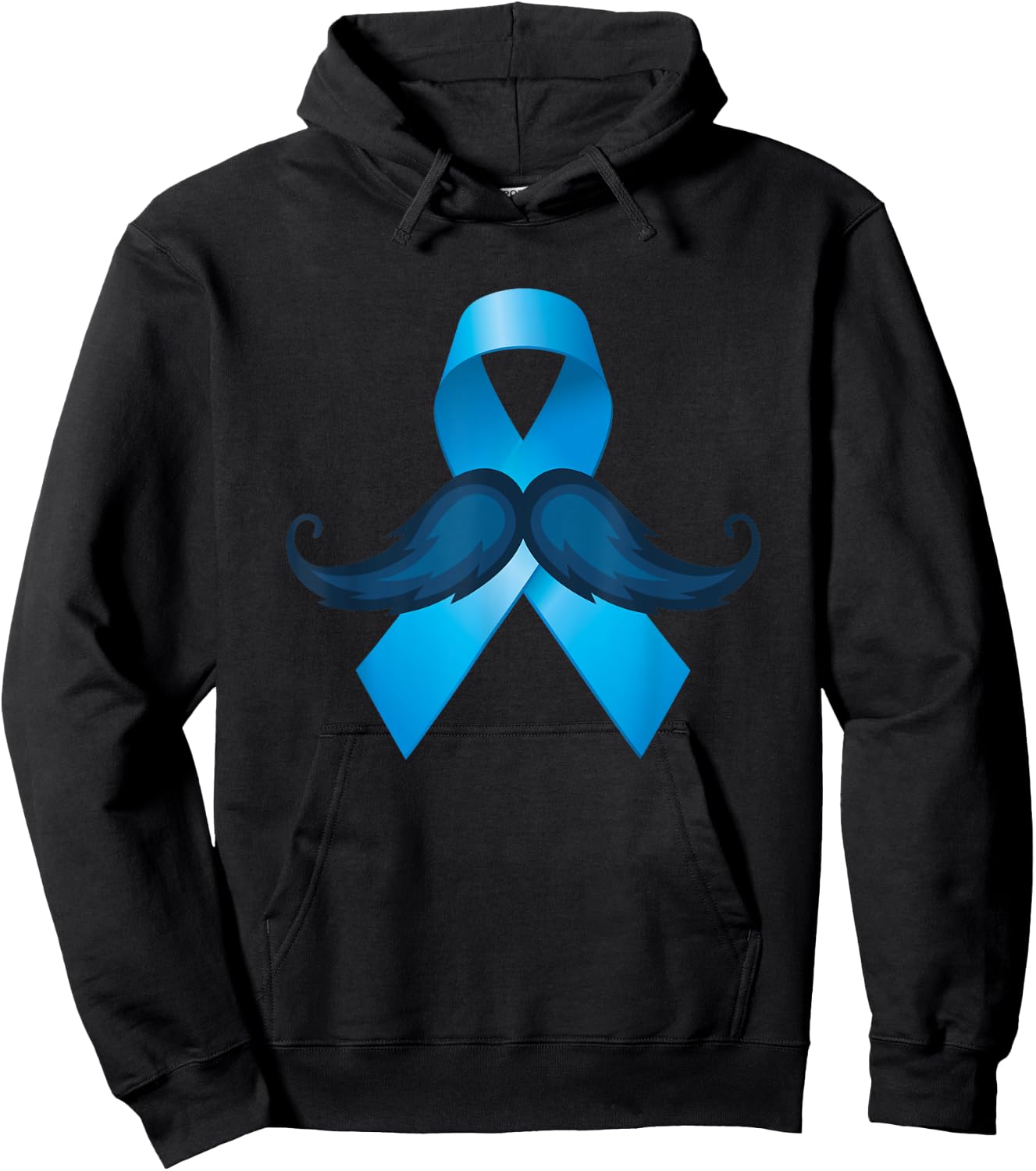 Light Blue Ribbon Mustache Prostate Cancer Awareness Hoodie - Hoodie | Black