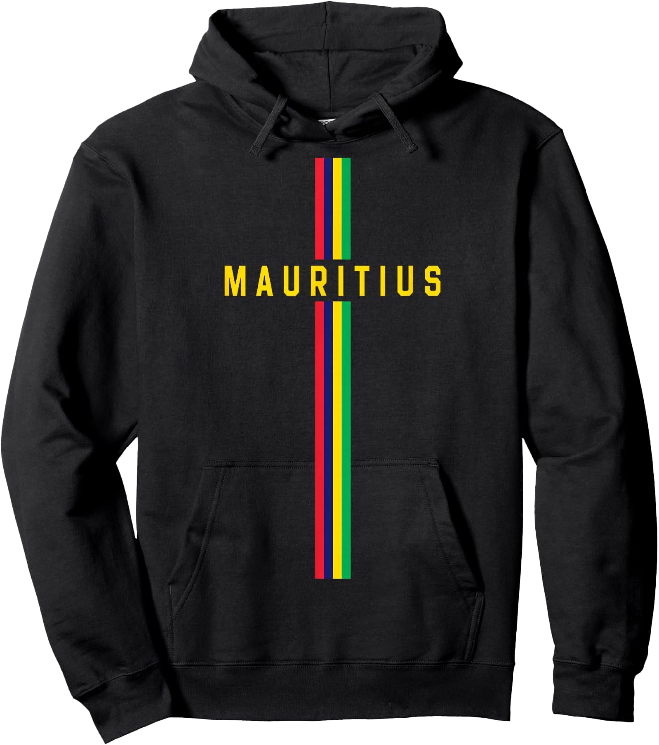 Flag of Mauritius vertical "Mauritius" in capital letters , Black, S Hoodie - Hoodie | Black
