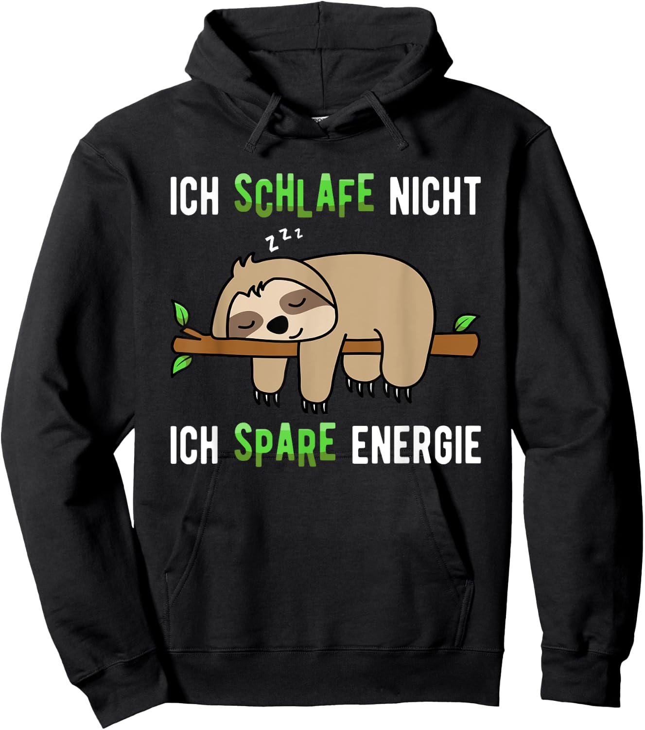 Ich Schlafe nicht Ich Spare Energie. Boys, , Short Sleeve, Sloth Saying , black Hoodie - Hoodie | Black