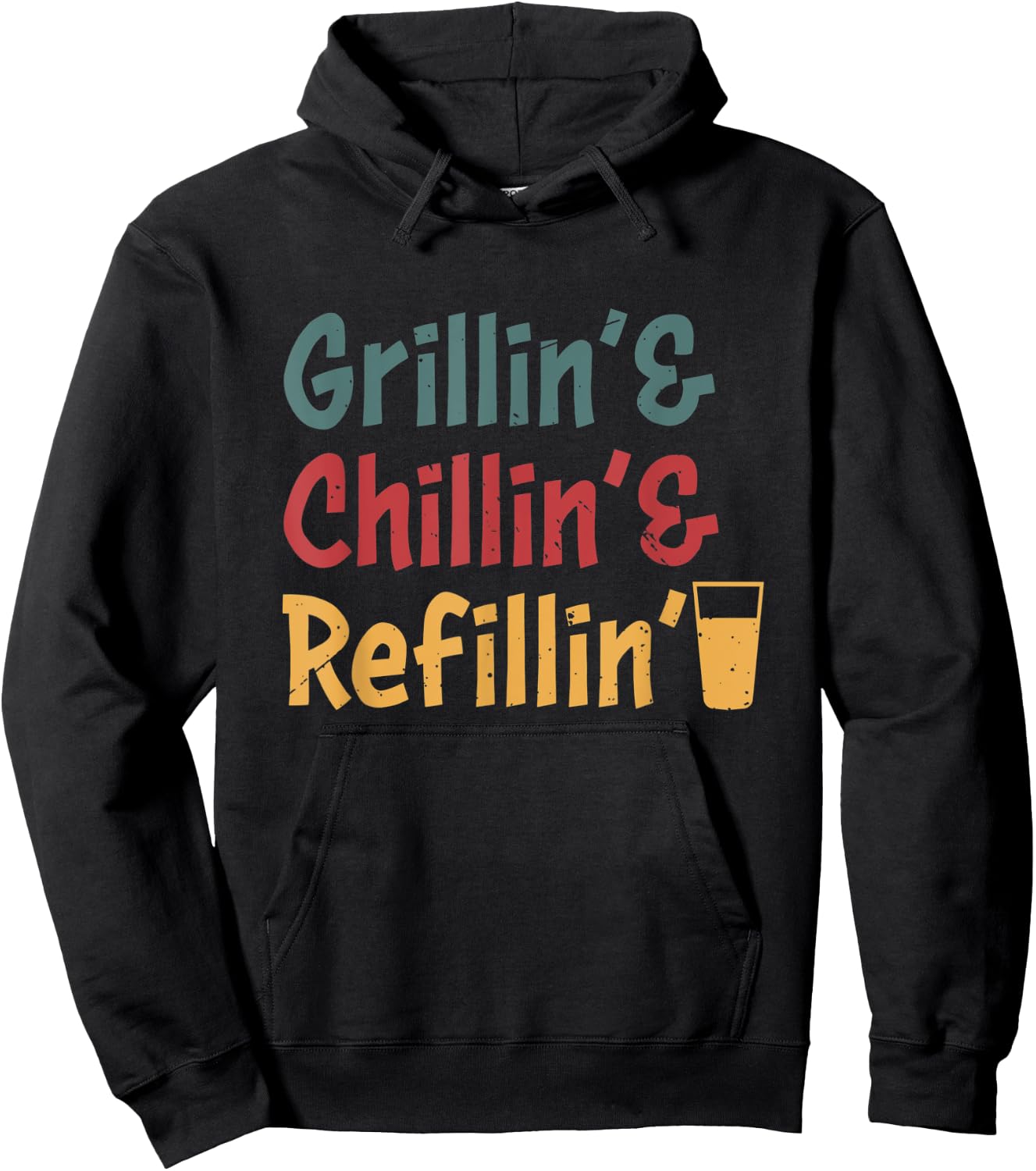 Funny Vintage Grill Dad - Grilling Chilling Refilling Hoodie - Hoodie | Black
