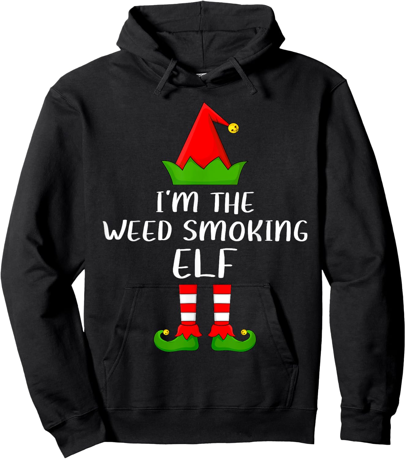 Funny Matching Family Weed Smoking Elf Christmas Hoodie - Hoodie | Black