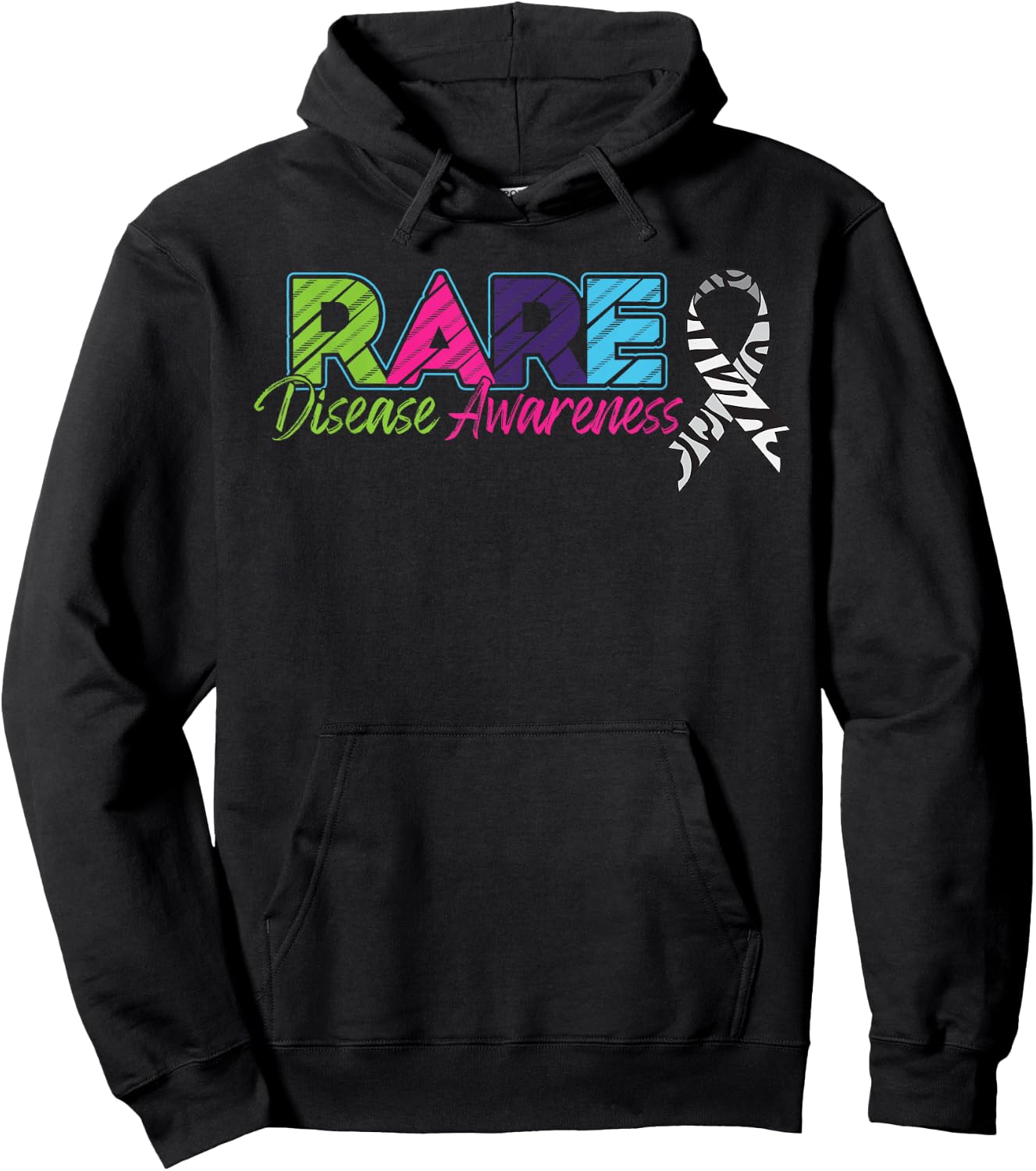 Rare Disease Awareness Zebra Ribbon Hoodie - Hoodie | Black