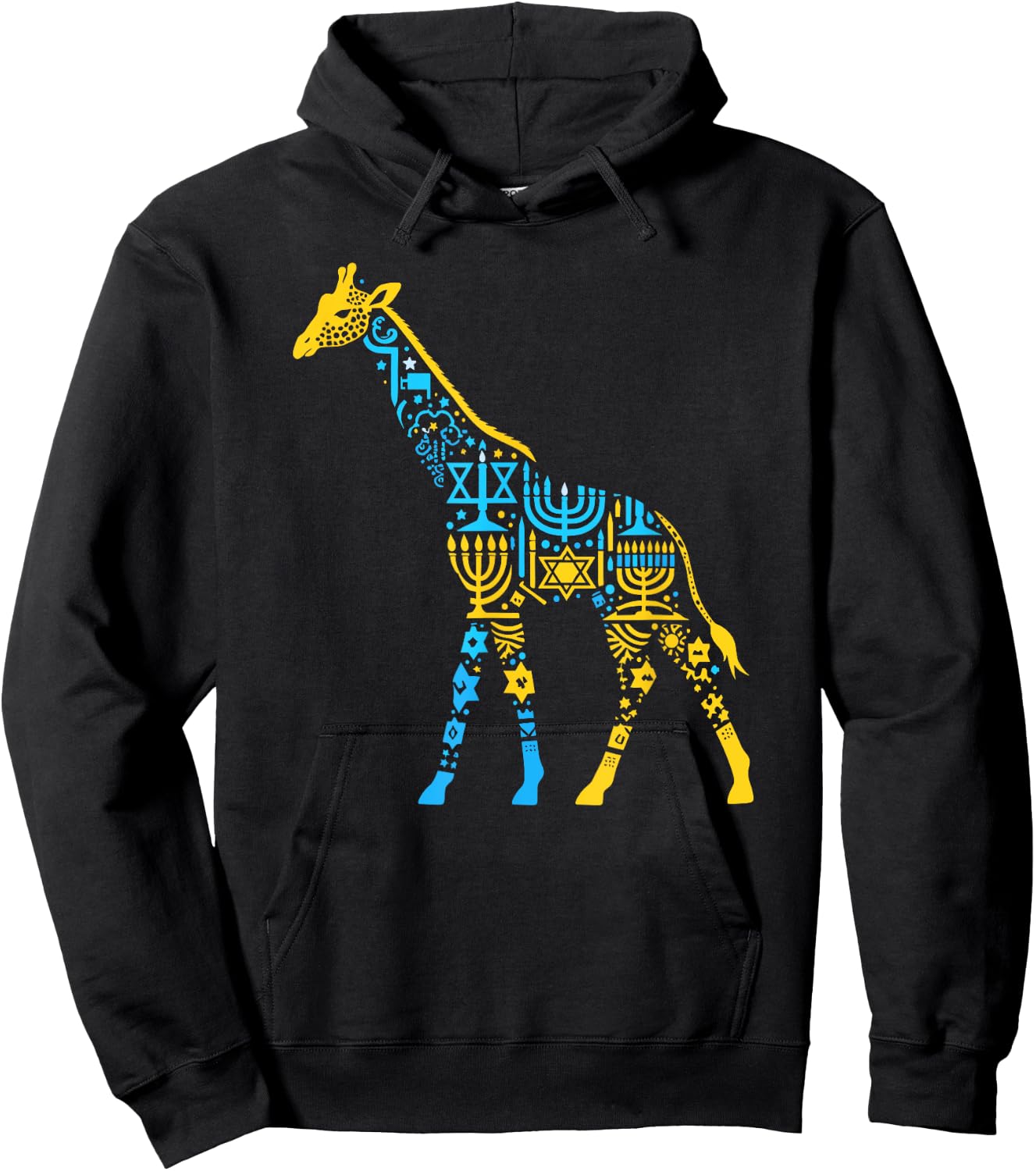 Giraffe Menorah Dreidel Jewish Hanukkah Kids Hoodie - Hoodie | Black