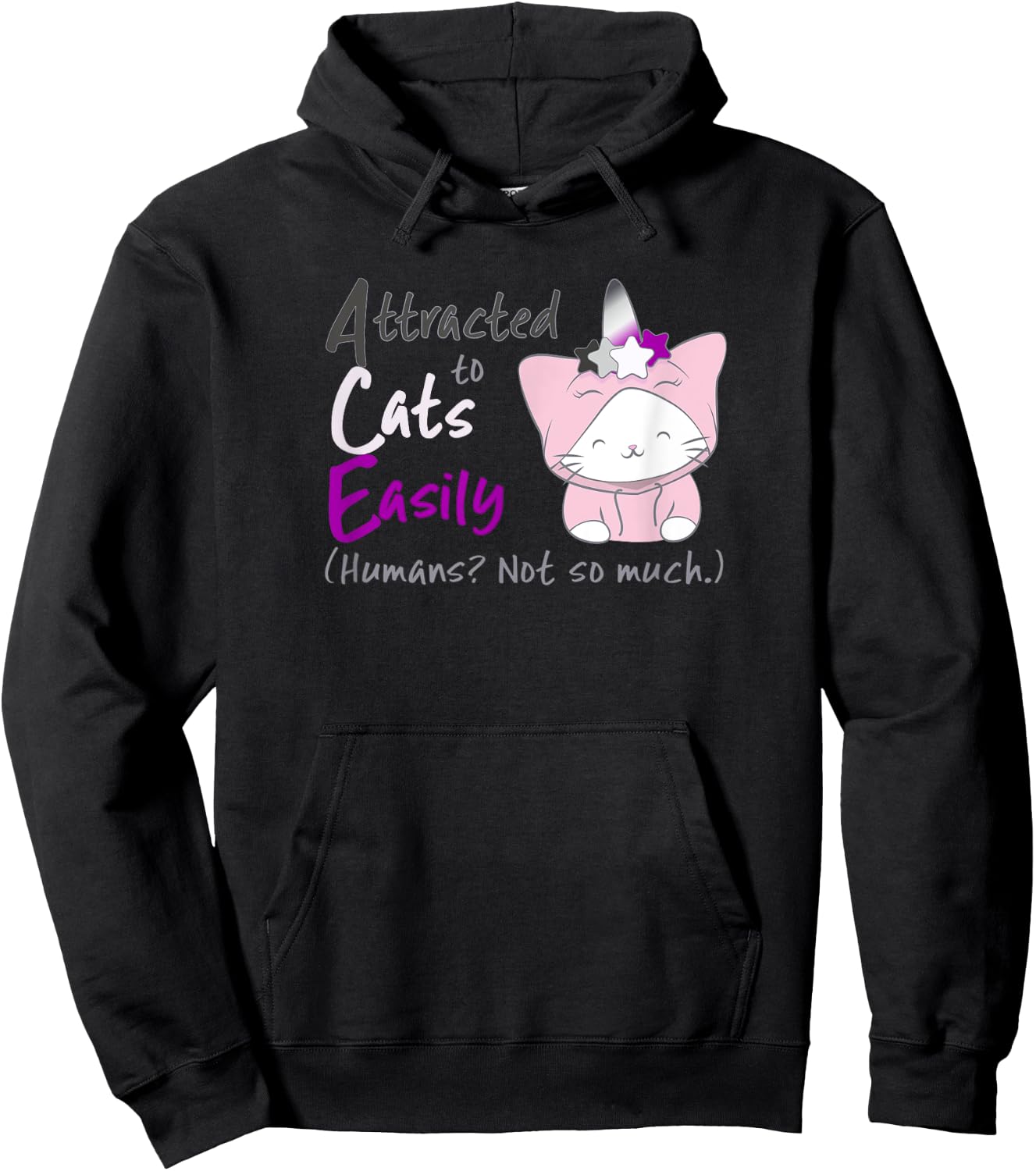 Ace Pride Unicorn Cat Kawaii Anime T Shirt for Asexual Women Hoodie - Hoodie | Black
