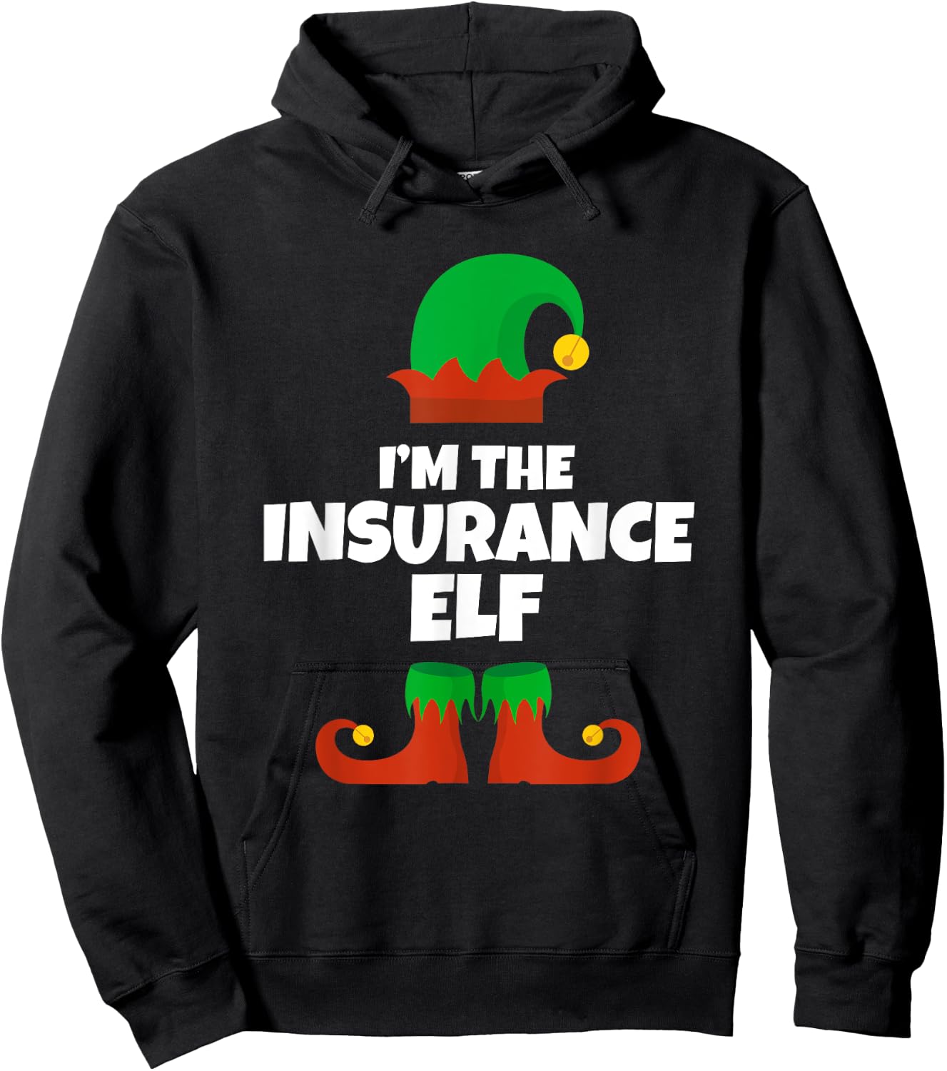 I'm The Insurance Elf Family Pajama Christmas Funny Hoodie - Hoodie | Black