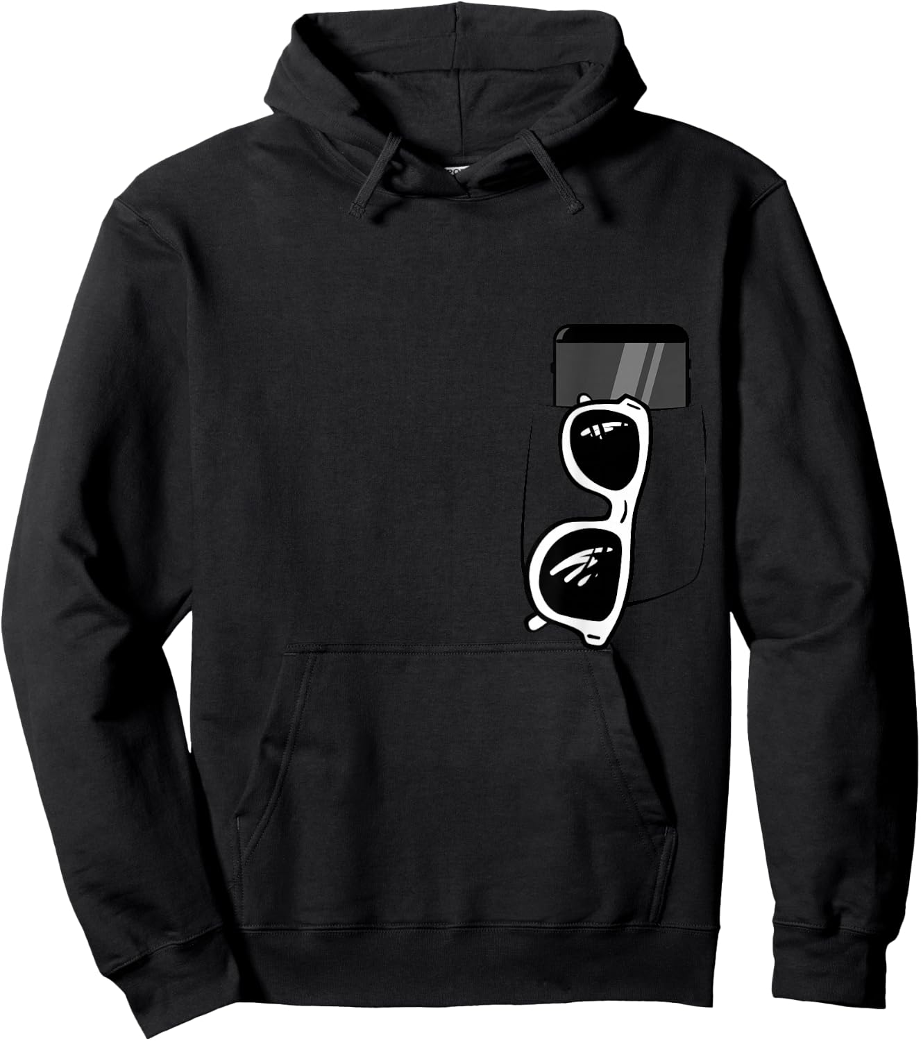 Fake pocket with black print on sunglasses and phone Hoodie - Hoodie | Black