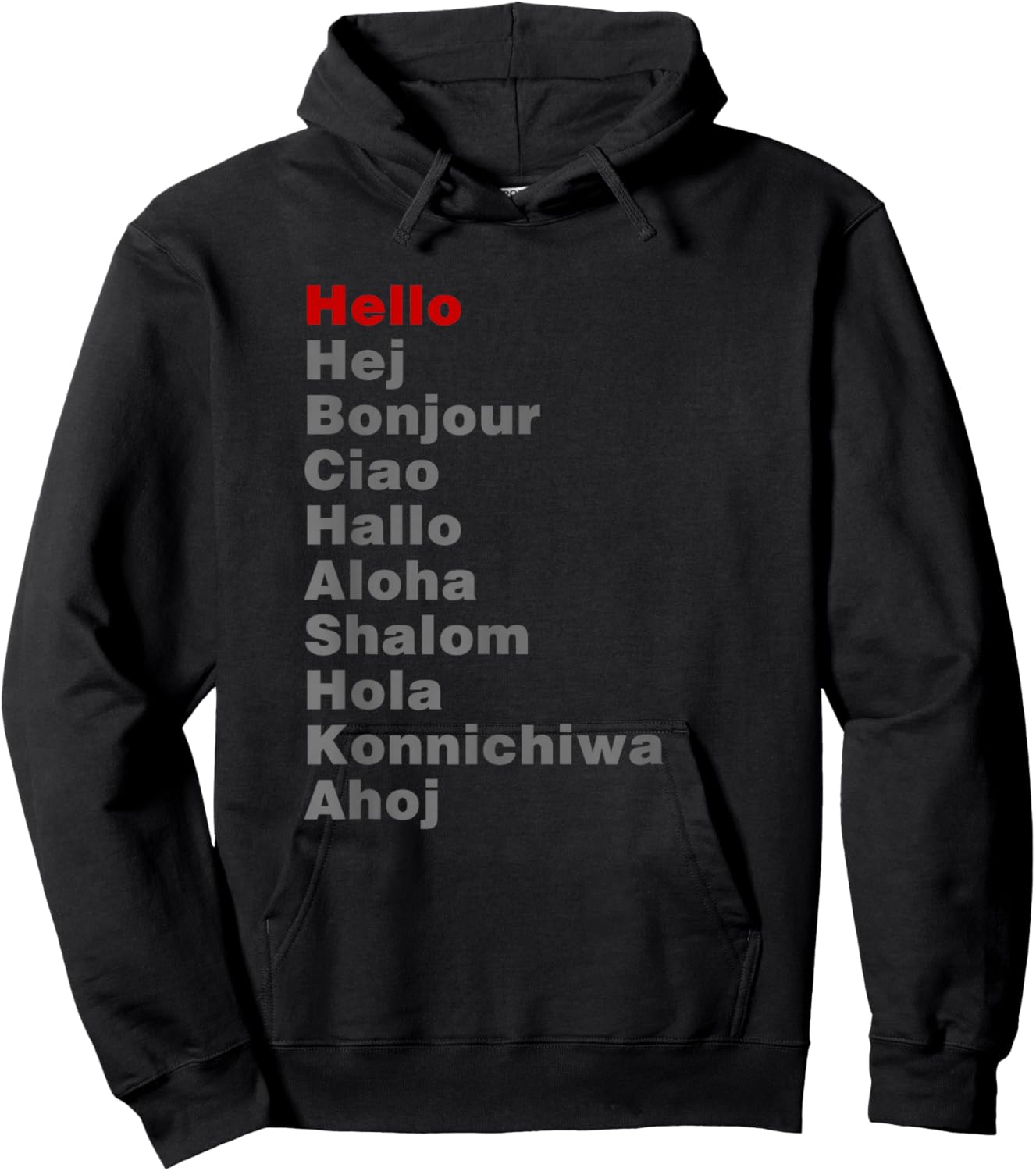 Hello in Different Languages Travel Backpacking Hoodie - Hoodie | Black