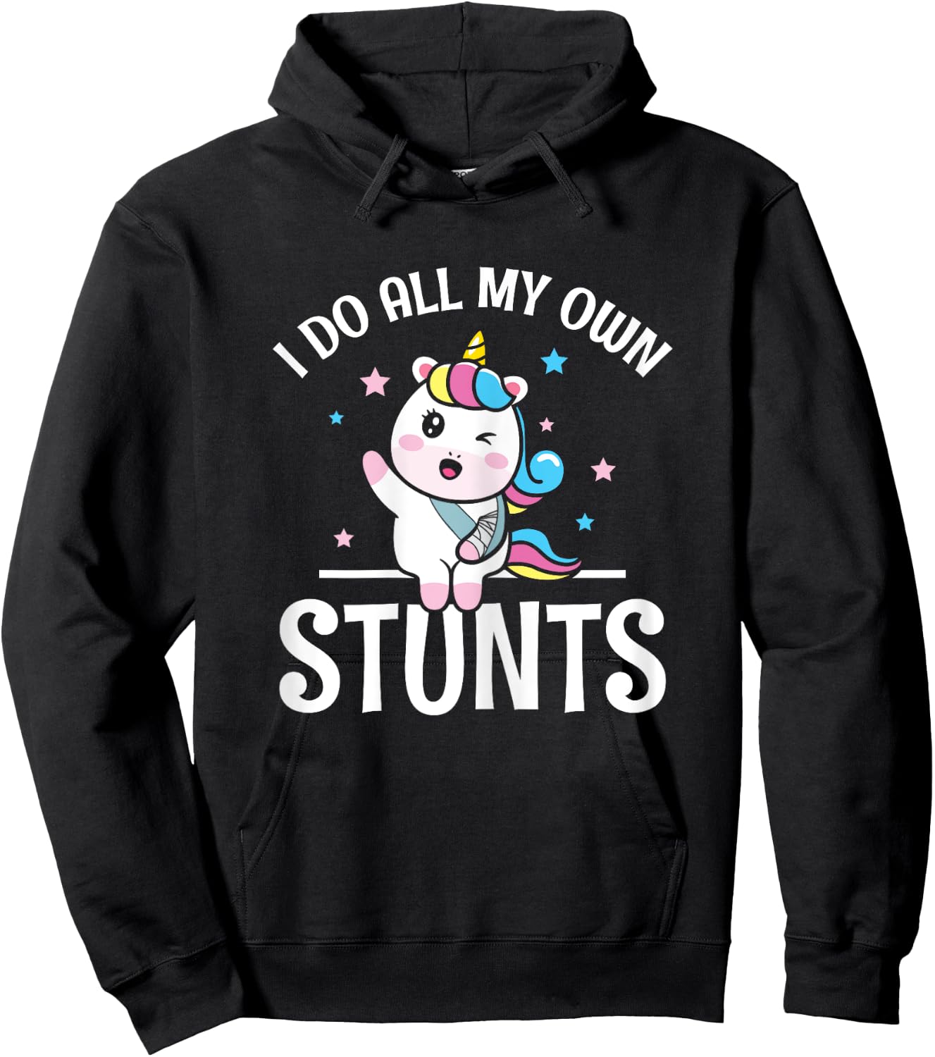 I All My own Stunts winking Unicorn with Broken Arm Wrist Hoodie - Hoodie | Black