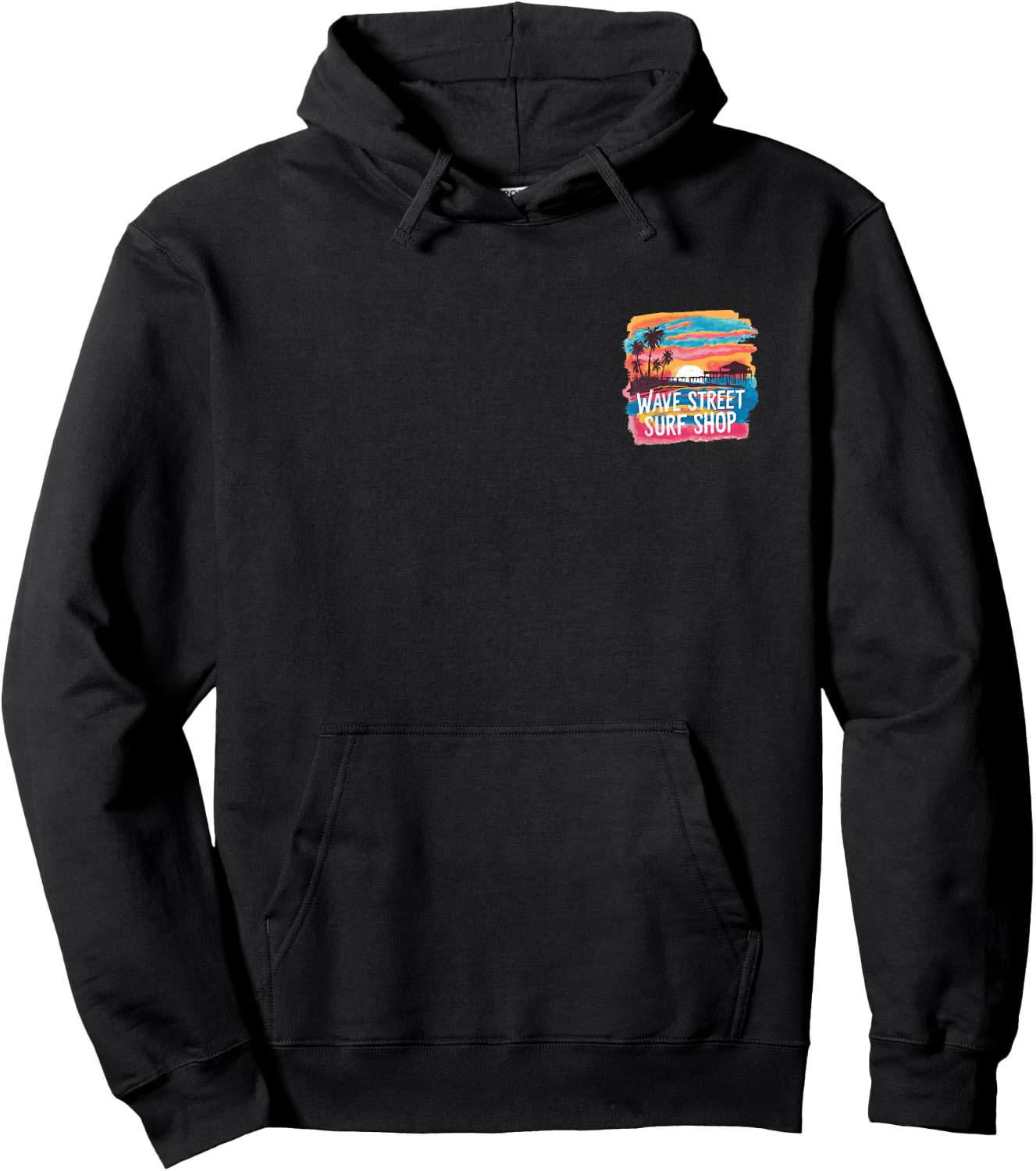 Wave Street Surf Shop Sunset Silhouette Graphic Hoodie - Hoodie | Black