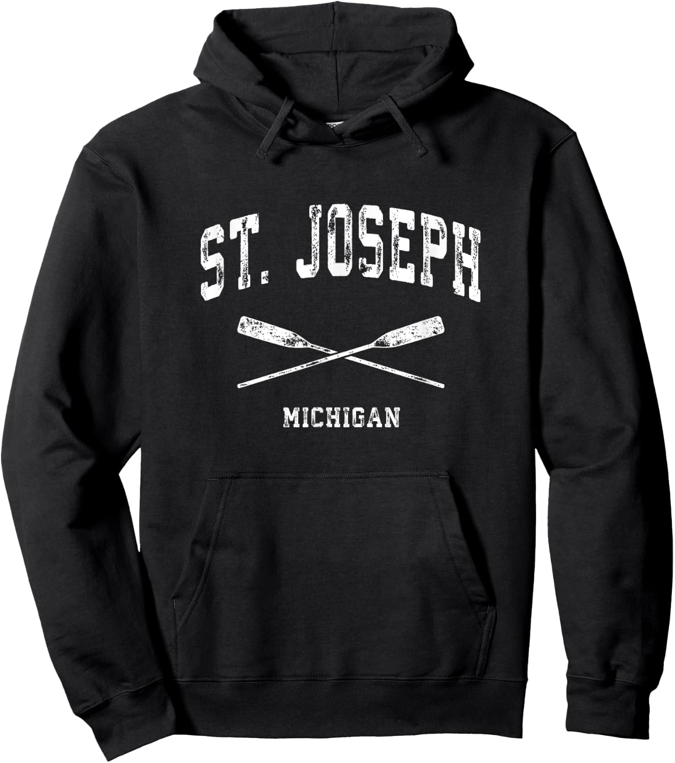 St. Joseph Michigan Vintage Nautical Crossed Oars Hoodie - Hoodie | Black