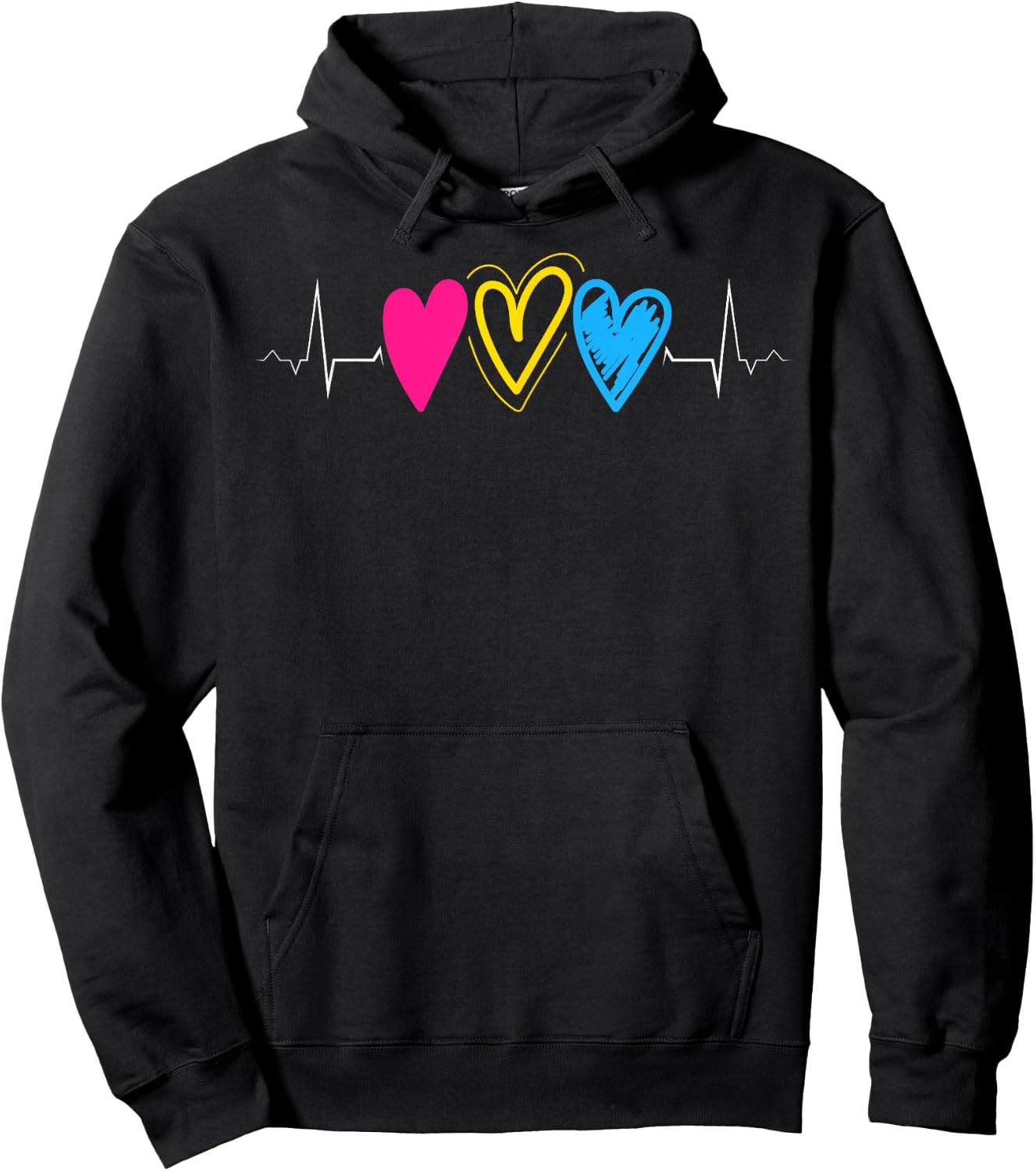 Pansexual Pride Hearts in Pulse Line LGBTQ Colors Hoodie - Hoodie | Black