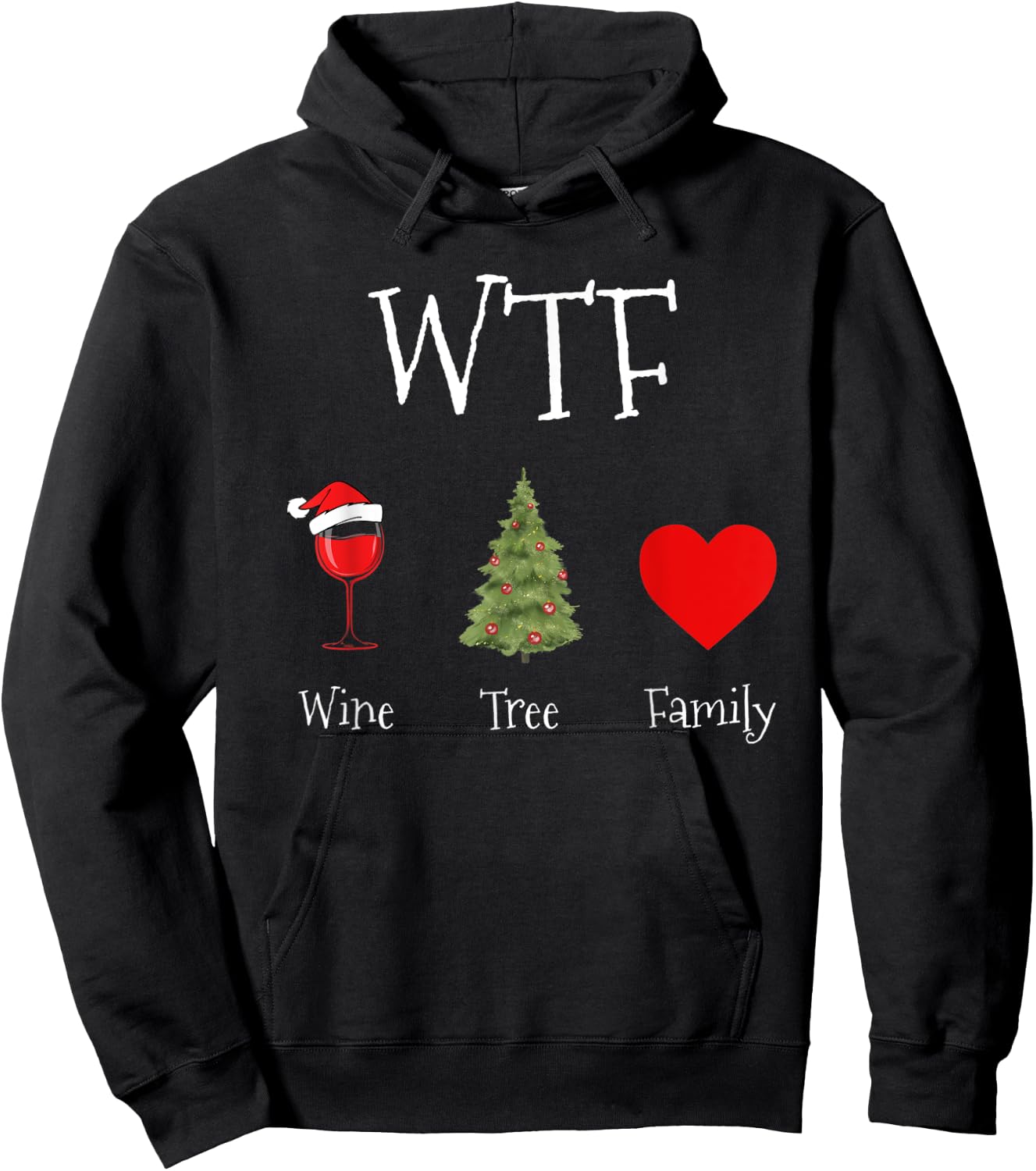 Funny WTF Wine Tree Family Christmas Day Humor Hoodie - Hoodie | Black