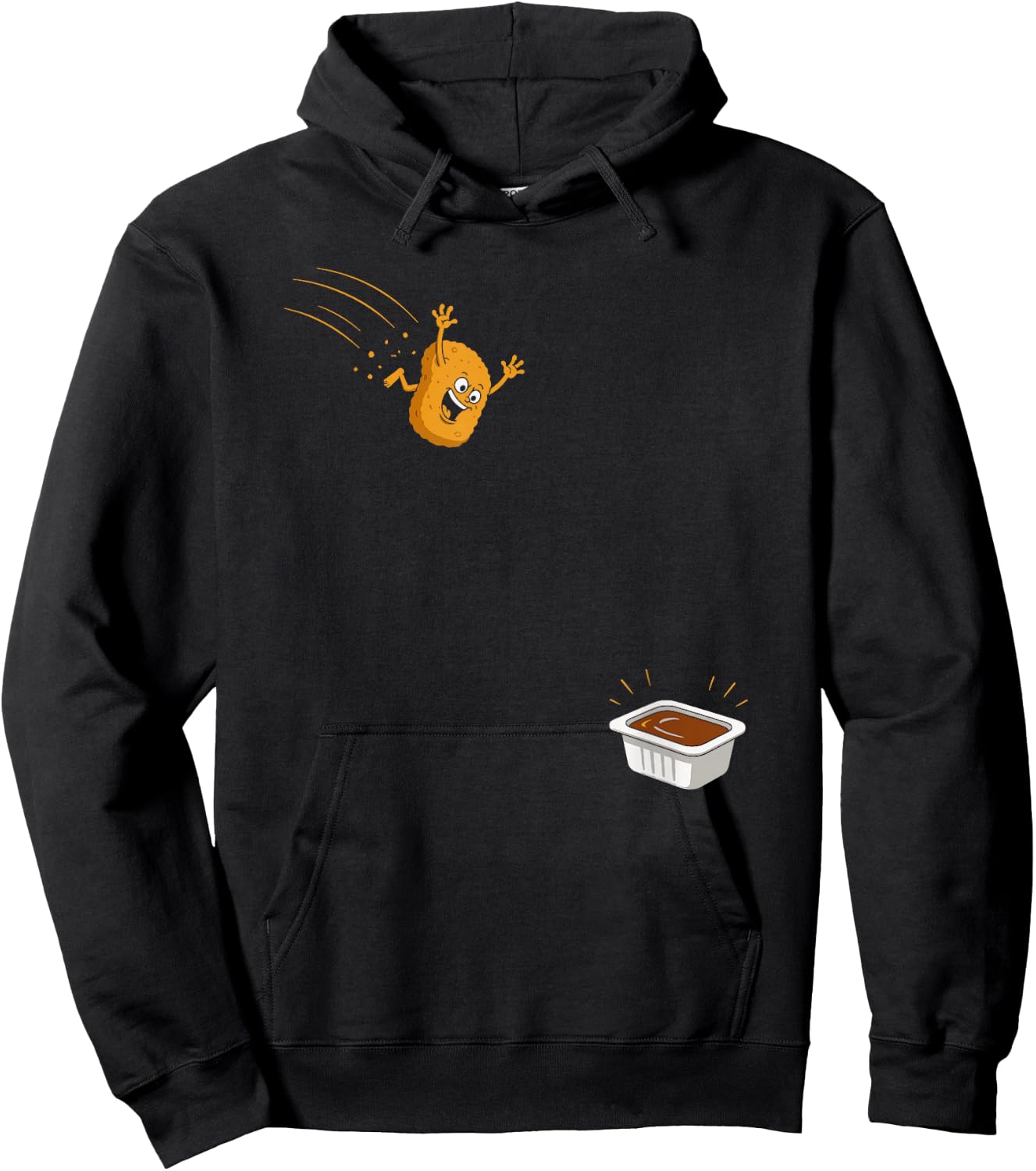 Sauce Dive Funny Flying Chicken Nugget Cartoon Humor Hoodie - Hoodie | Black
