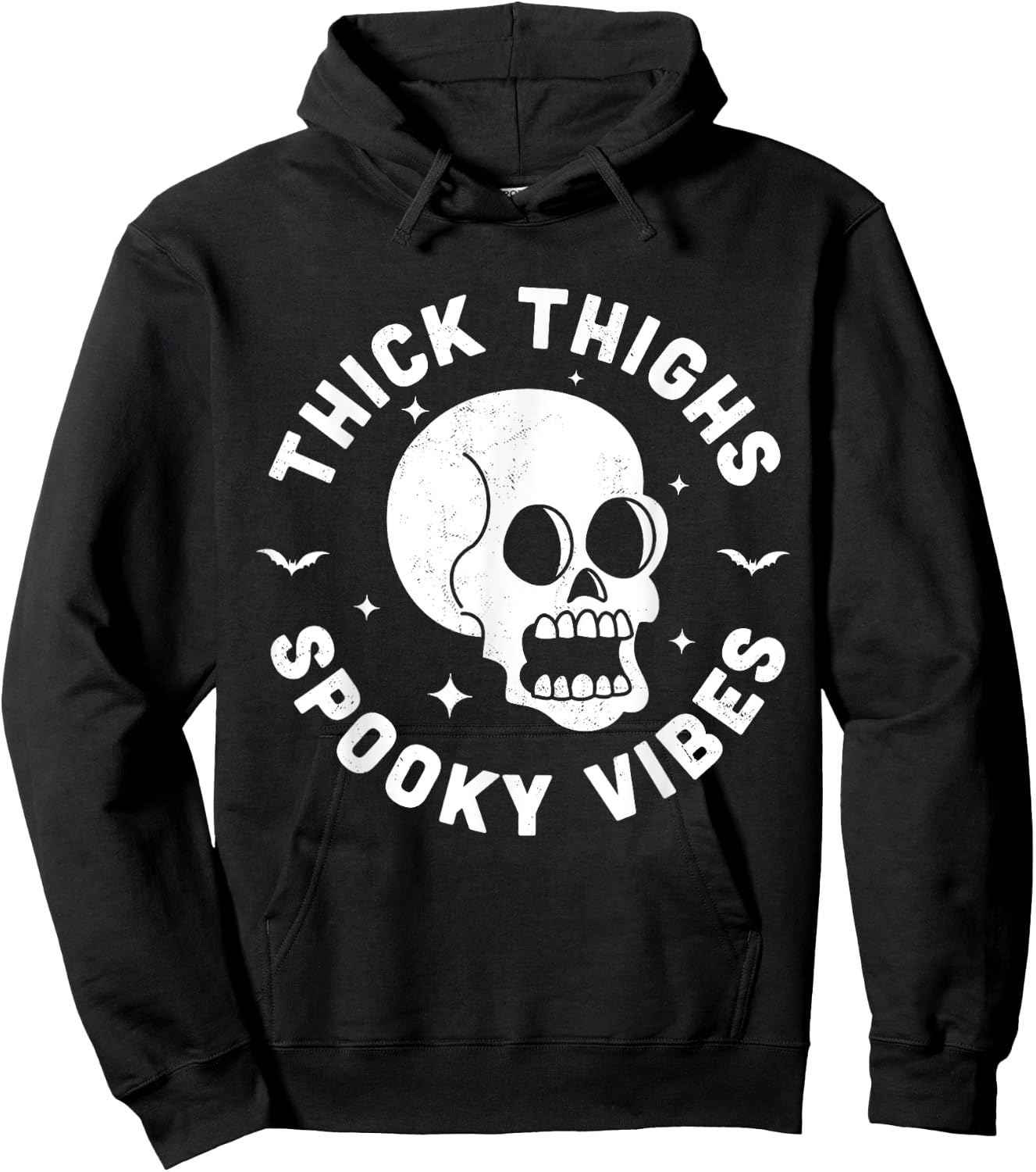 Thick Thighs Spooky Vibes Funny Halloween Skull Workout Gym Hoodie - Hoodie | Black