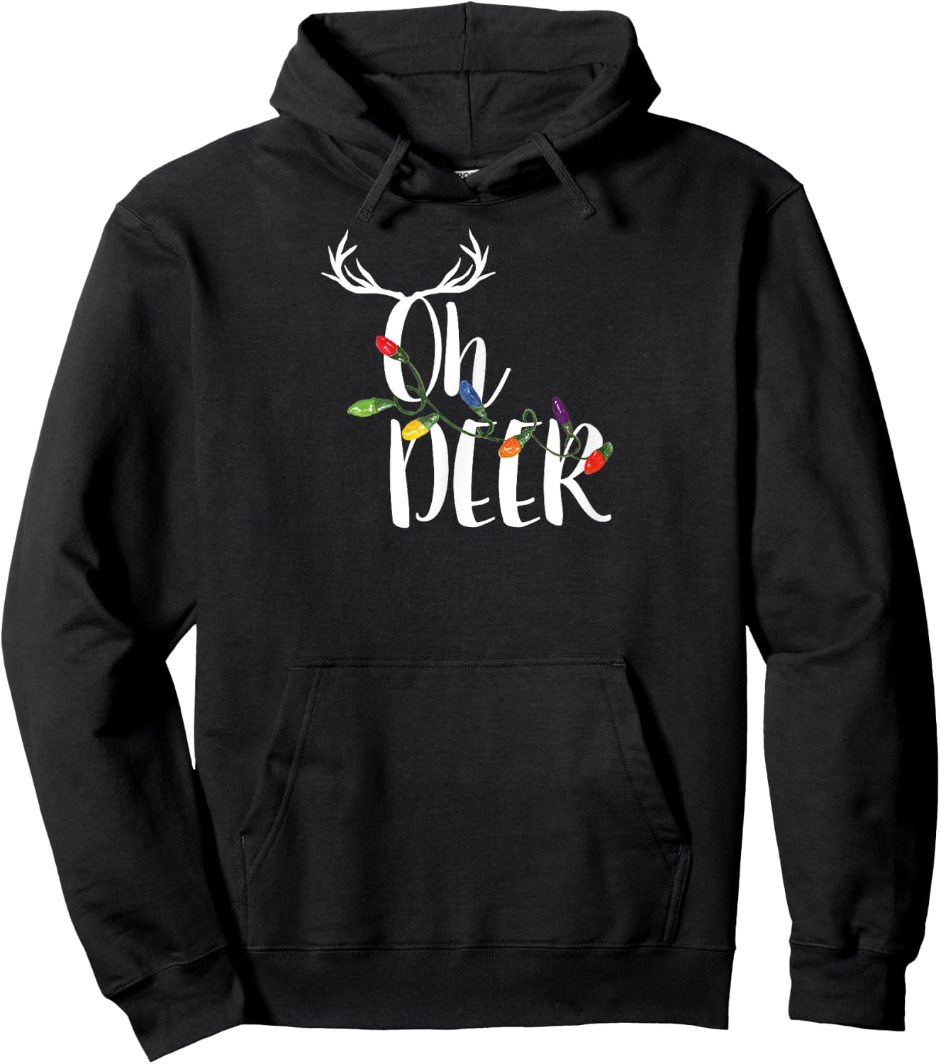 Oh Deer T Shirt Cute Christmas Lights Antlers Holiday Hoodie - Hoodie | Black