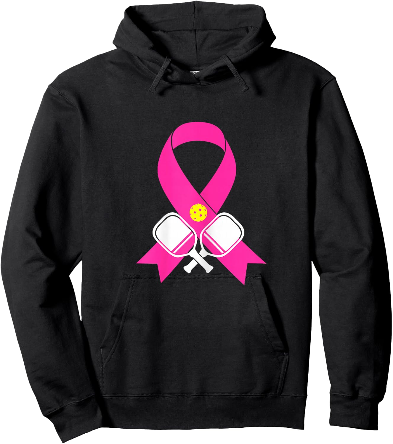Pickleball Breast Cancer Awareness Pink Ribbon Hoodie - Hoodie | Black