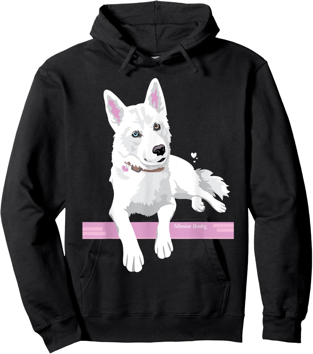 cute white bi-eyed Siberian Husky Dog Hoodie - Hoodie | Black
