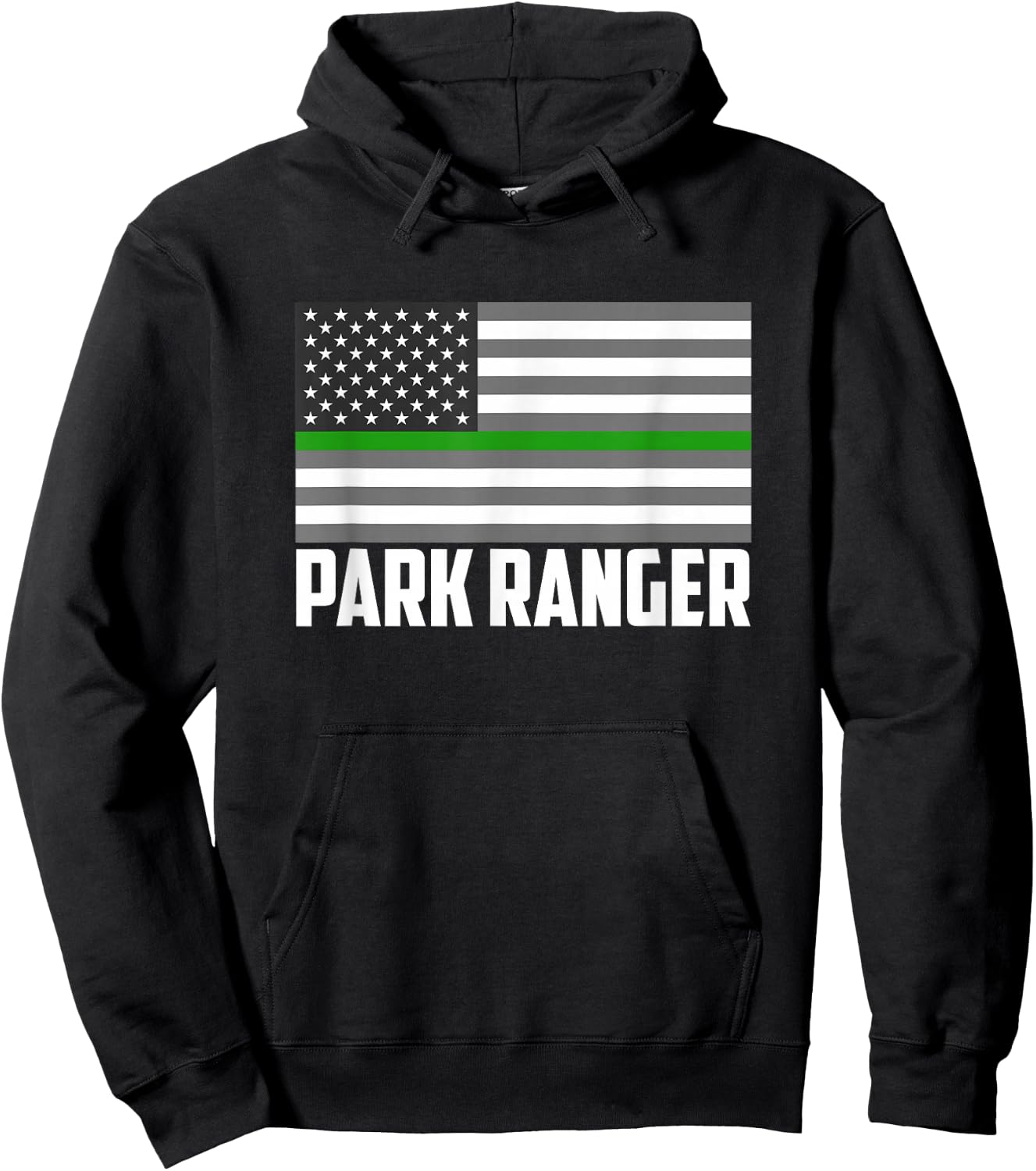 Park Ranger Green Line American Flag Wildlife Game Warden Hoodie - Hoodie | Black