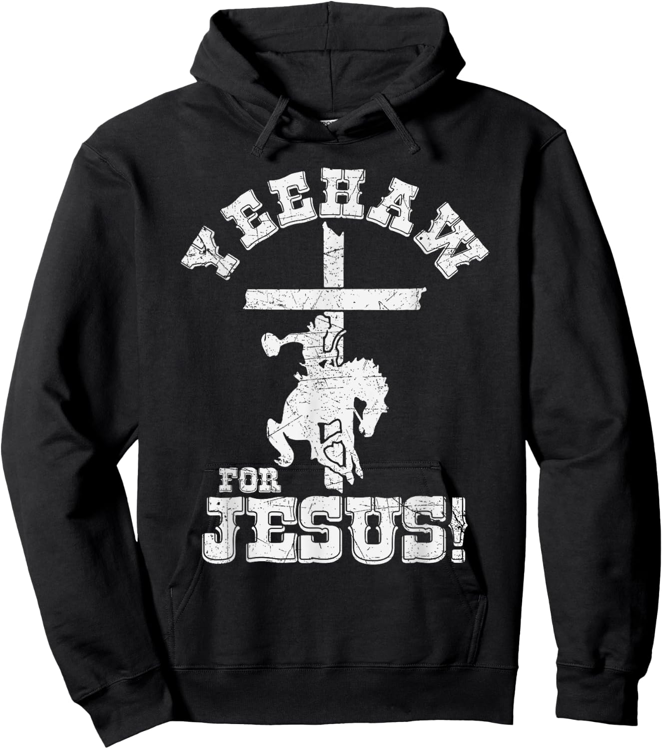 Yeehaw For Jesus Christian Cowboy Cross With Horse Rodeo Hoodie - Hoodie | Black