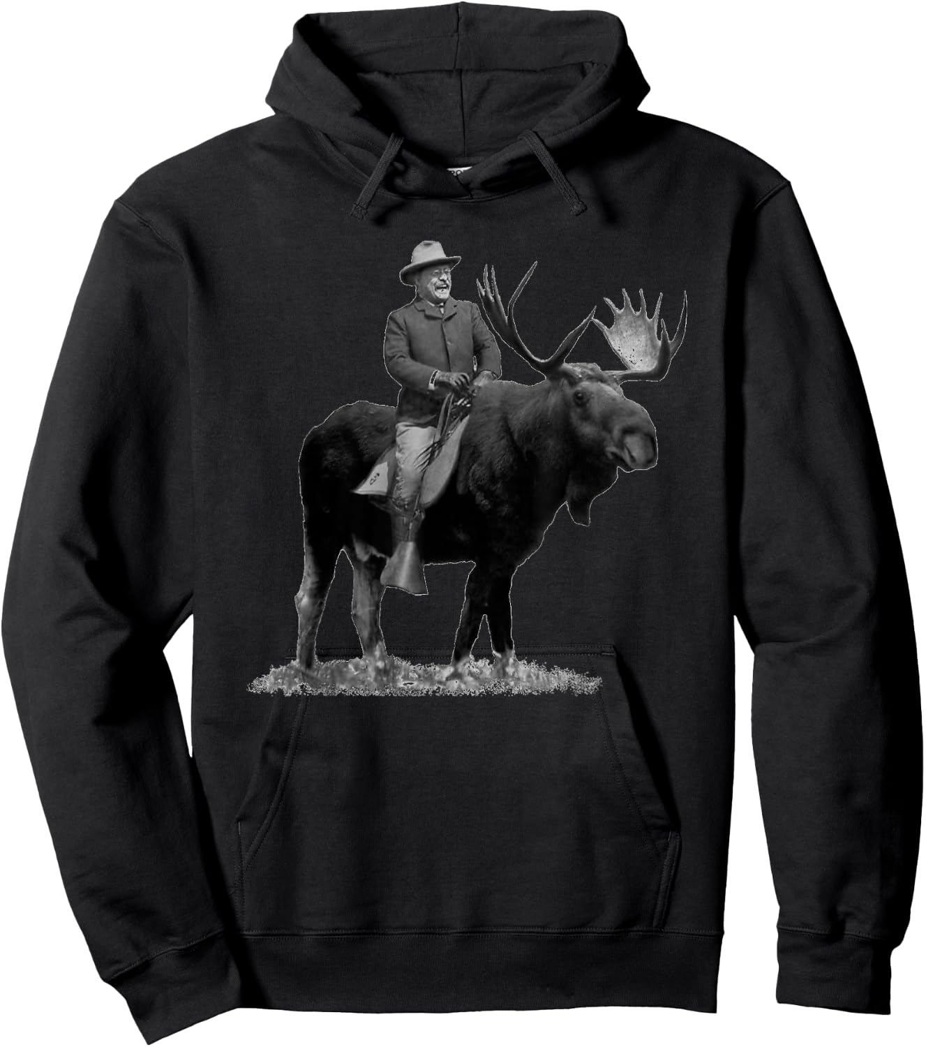 Teddy Roosevelt Riding A Bull Moose Hoodie - Hoodie | Black