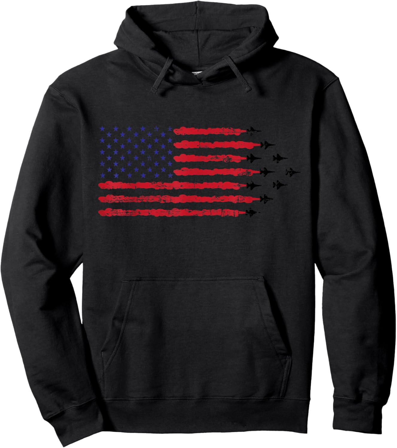 Patriotic vintage American flag F-16 formation Hoodie - Hoodie | Black