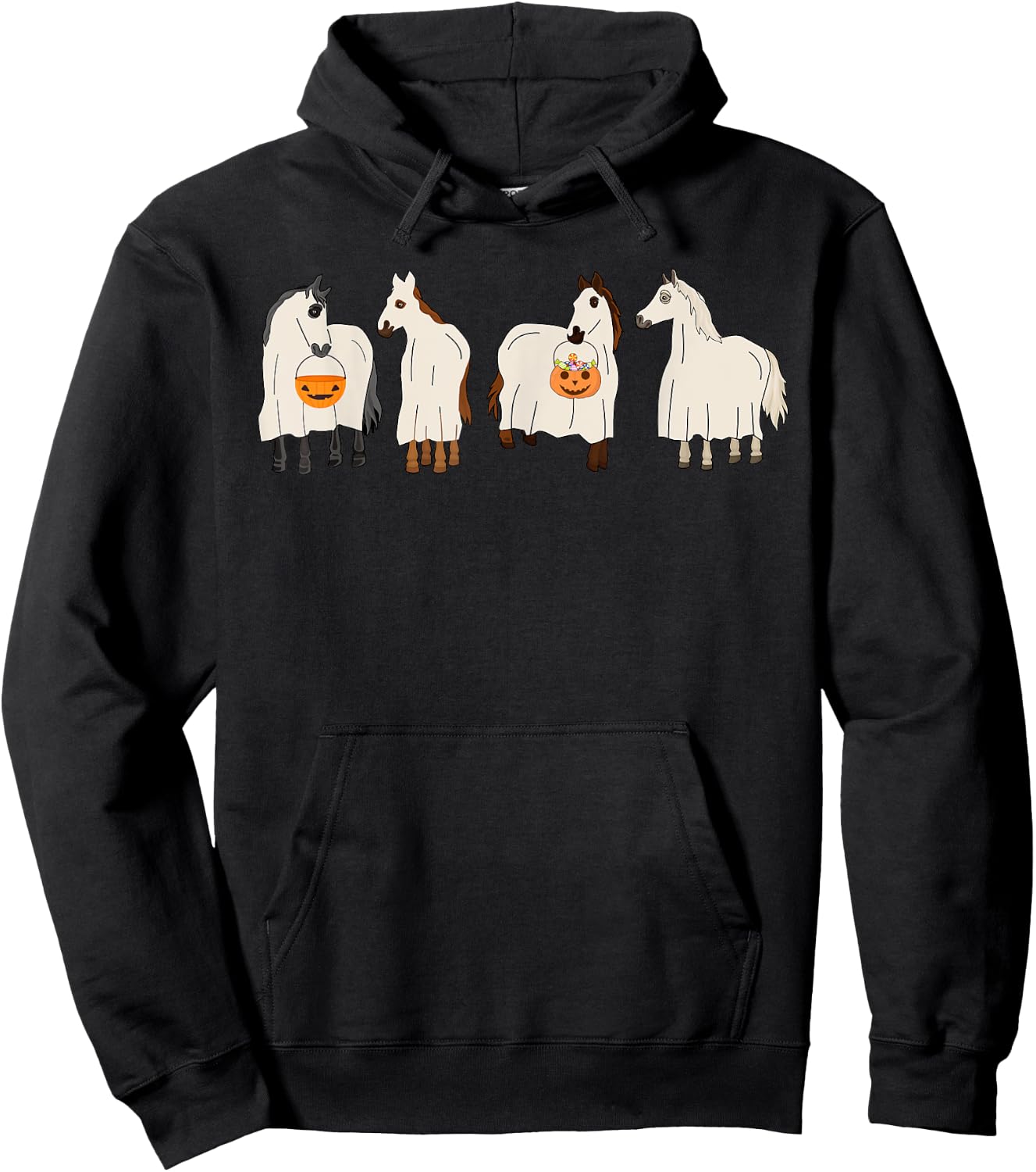 Halloween Ghost Horses Spooky Season Funny Horse Hoodie - Hoodie | Black