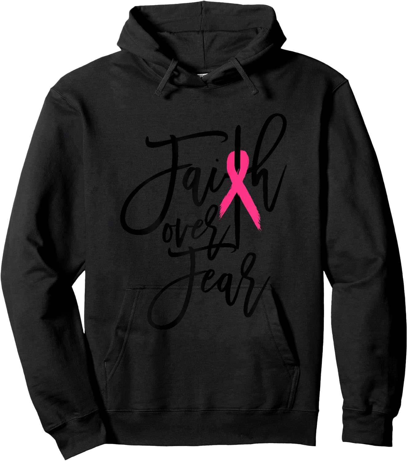 Faith Over Fear Cross Breast Cancer Awareness Christian Hoodie - Hoodie | Black