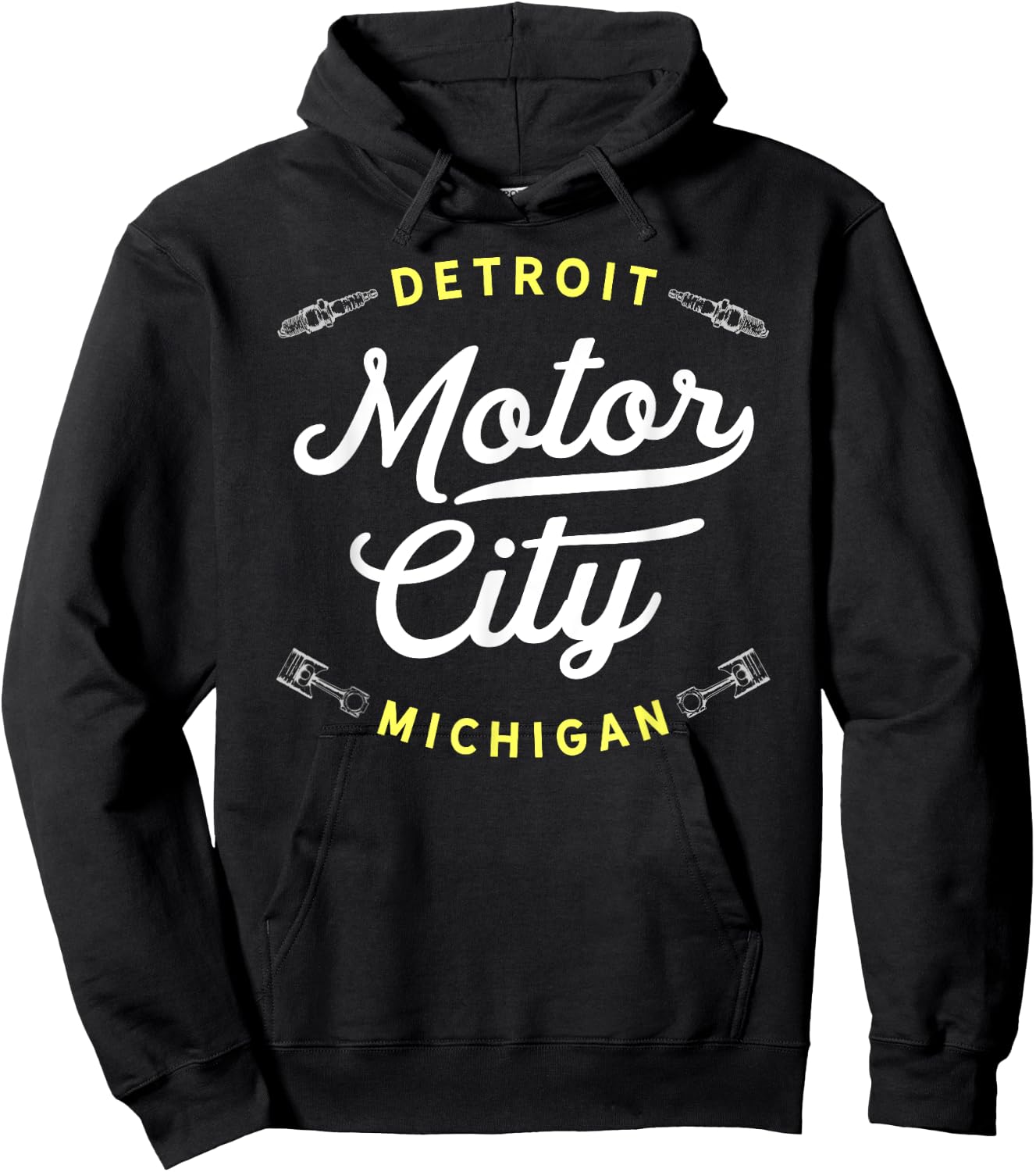 Iconic Motor City Detroit Michigan Throwback USA Novelty Hoodie - Hoodie | Black
