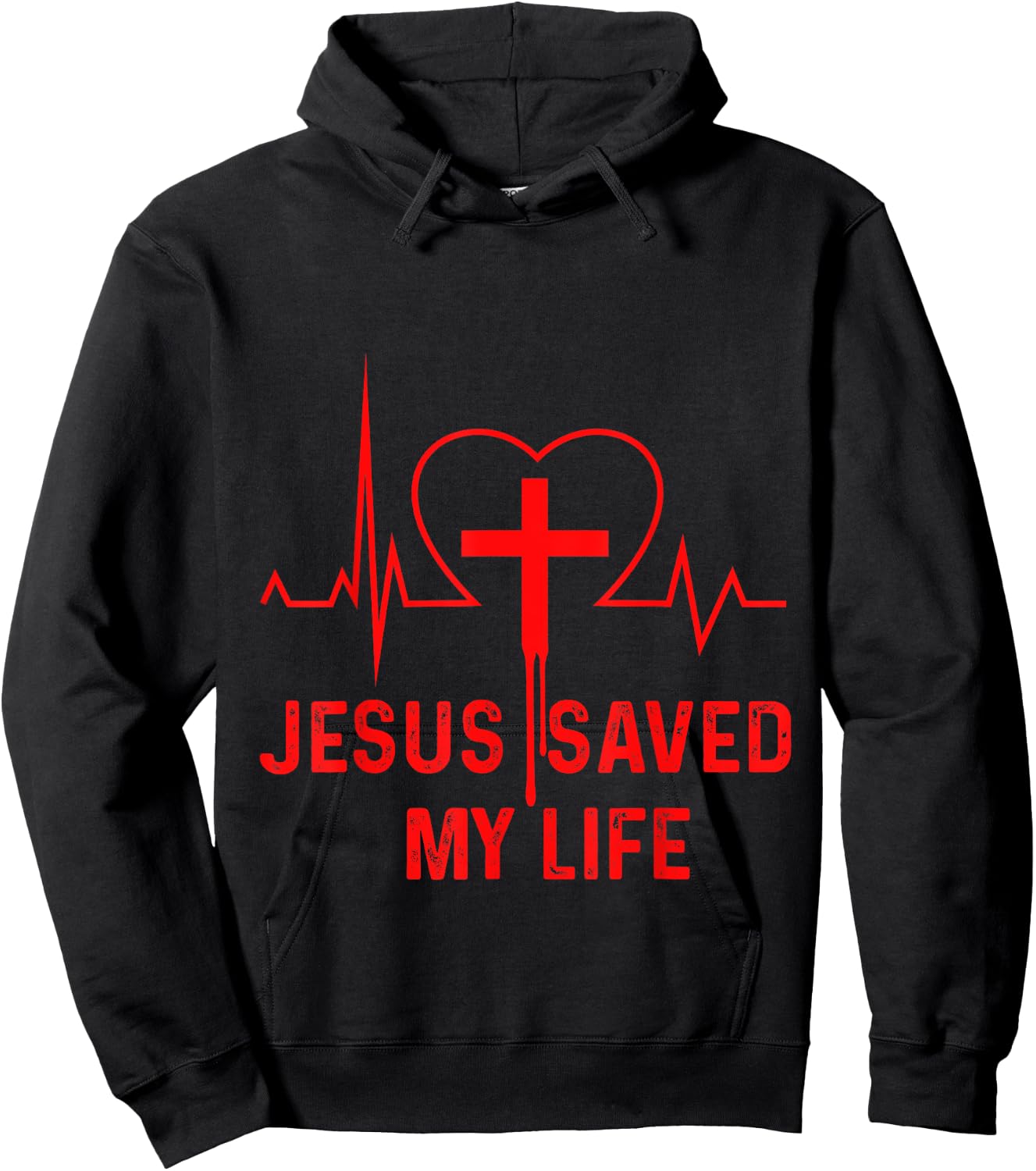 Jesus Saved My Life Heartbeat Cross Crucifix Religion Church Hoodie - Hoodie | Black