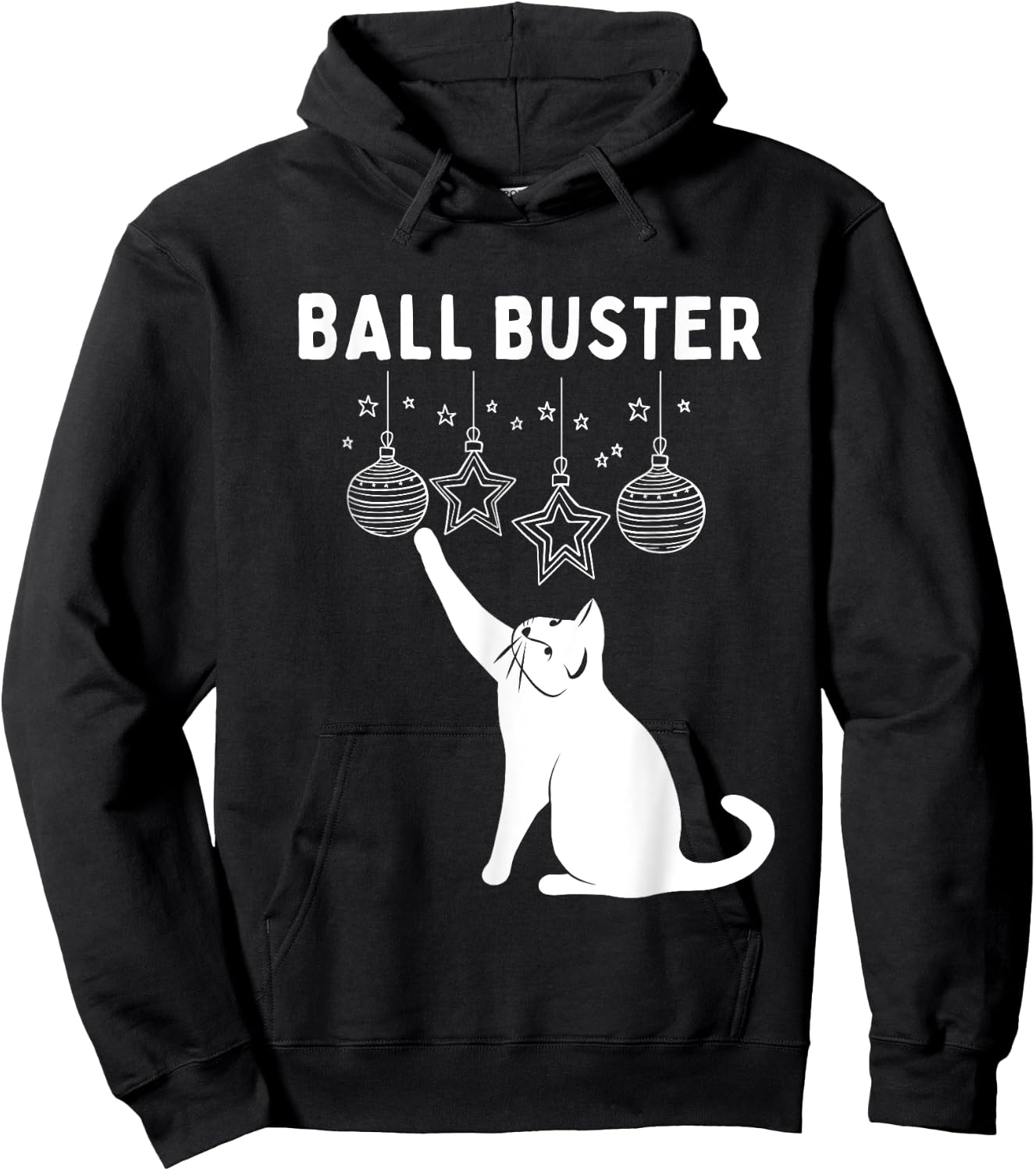 Christmas Cat BALL BUSTER Xmas Ornaments Funny Holiday Hoodie - Hoodie | Black