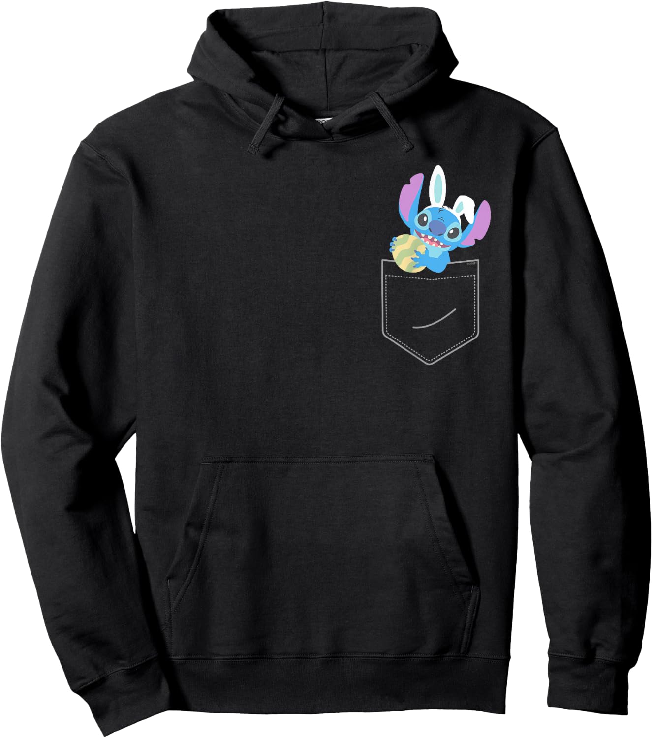 Disney Stitch Easter Egg and Bunny Ears Corner Pocket Art Hoodie - Hoodie | Black