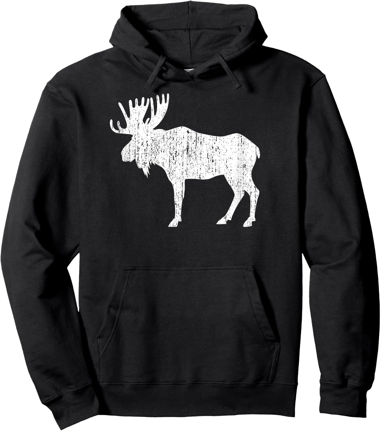 Retro Vintage Distressed Moose Hoodie - Hoodie | Black